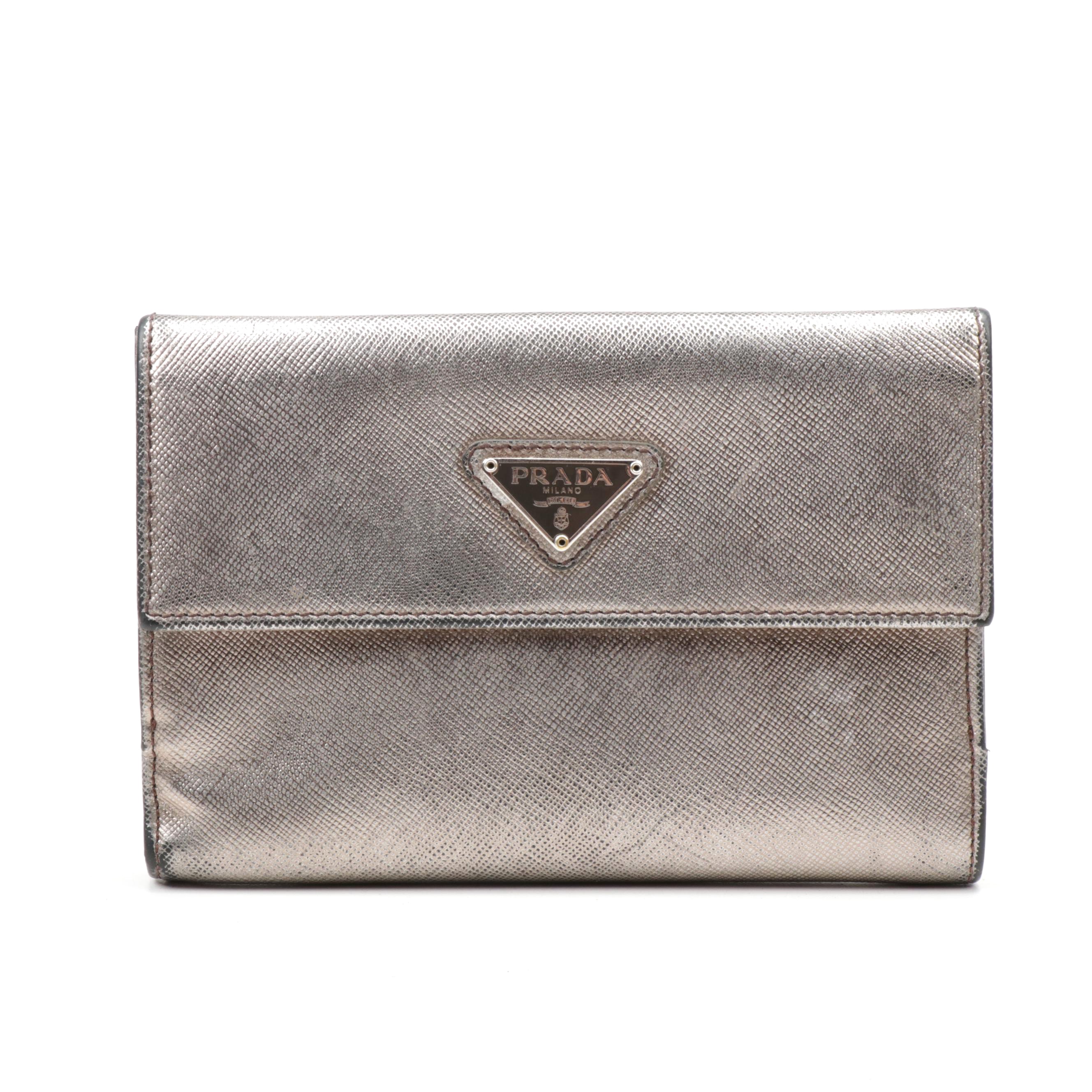 Prada Metallic Saffiano Leather Flap Wallet
