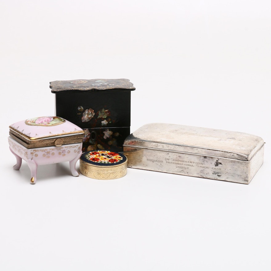 Poole Sterling Silver,  Goebel Gold Tone and Arnart Porcelain Trinket Boxes