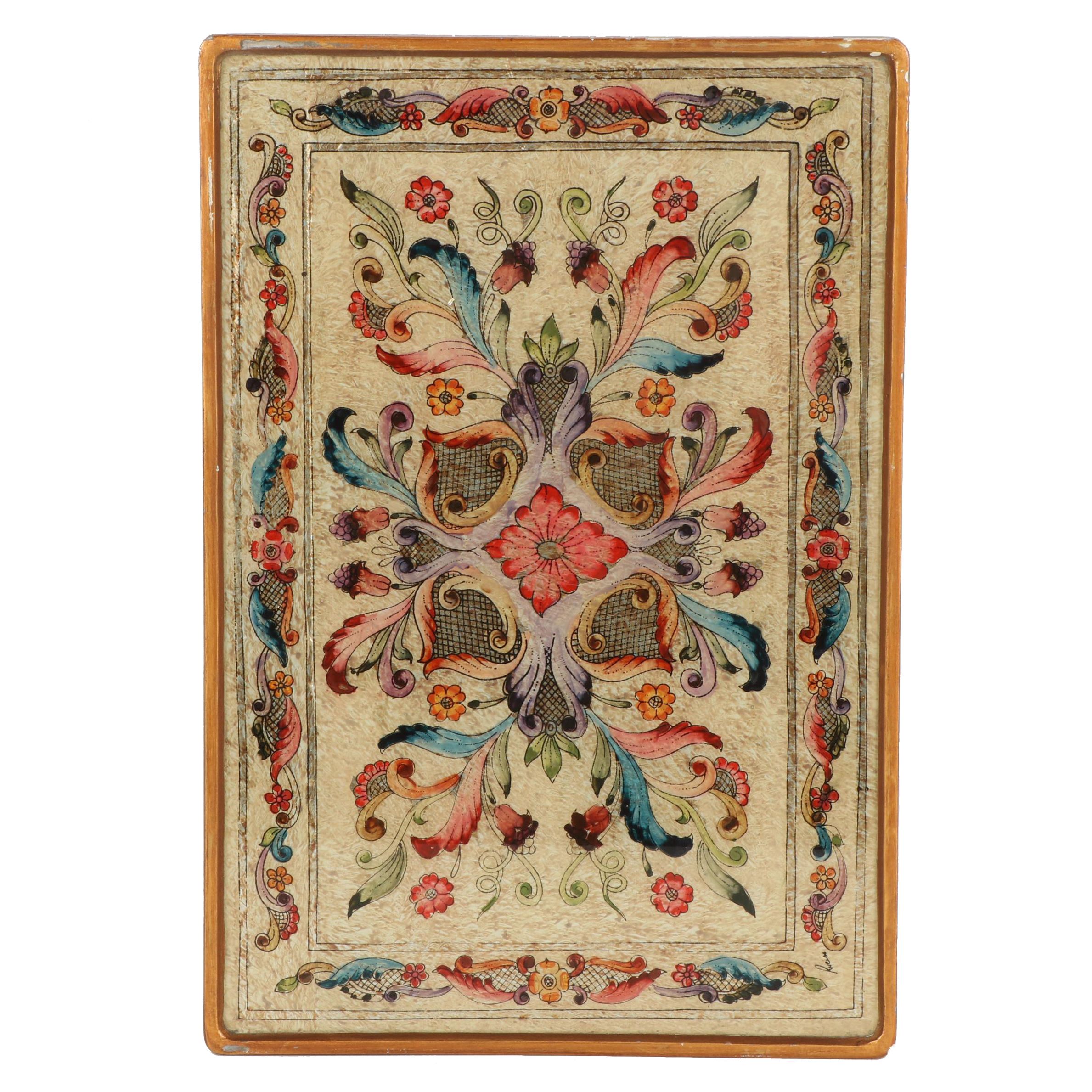 Robert M. Weiss Reverse Painted Glass Tray, Late 20th Century