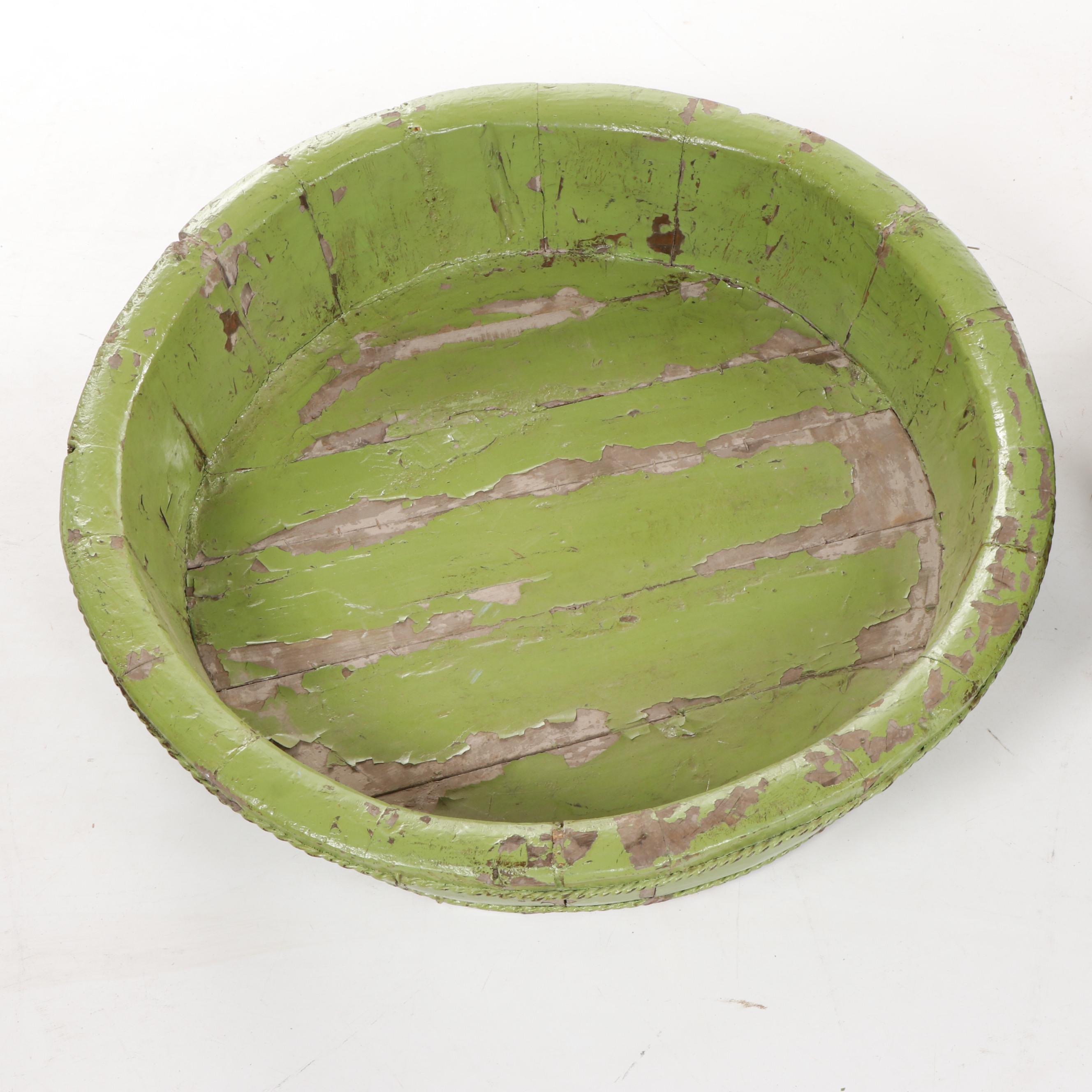 Large Vintage Wooden Buckets, Set of Two