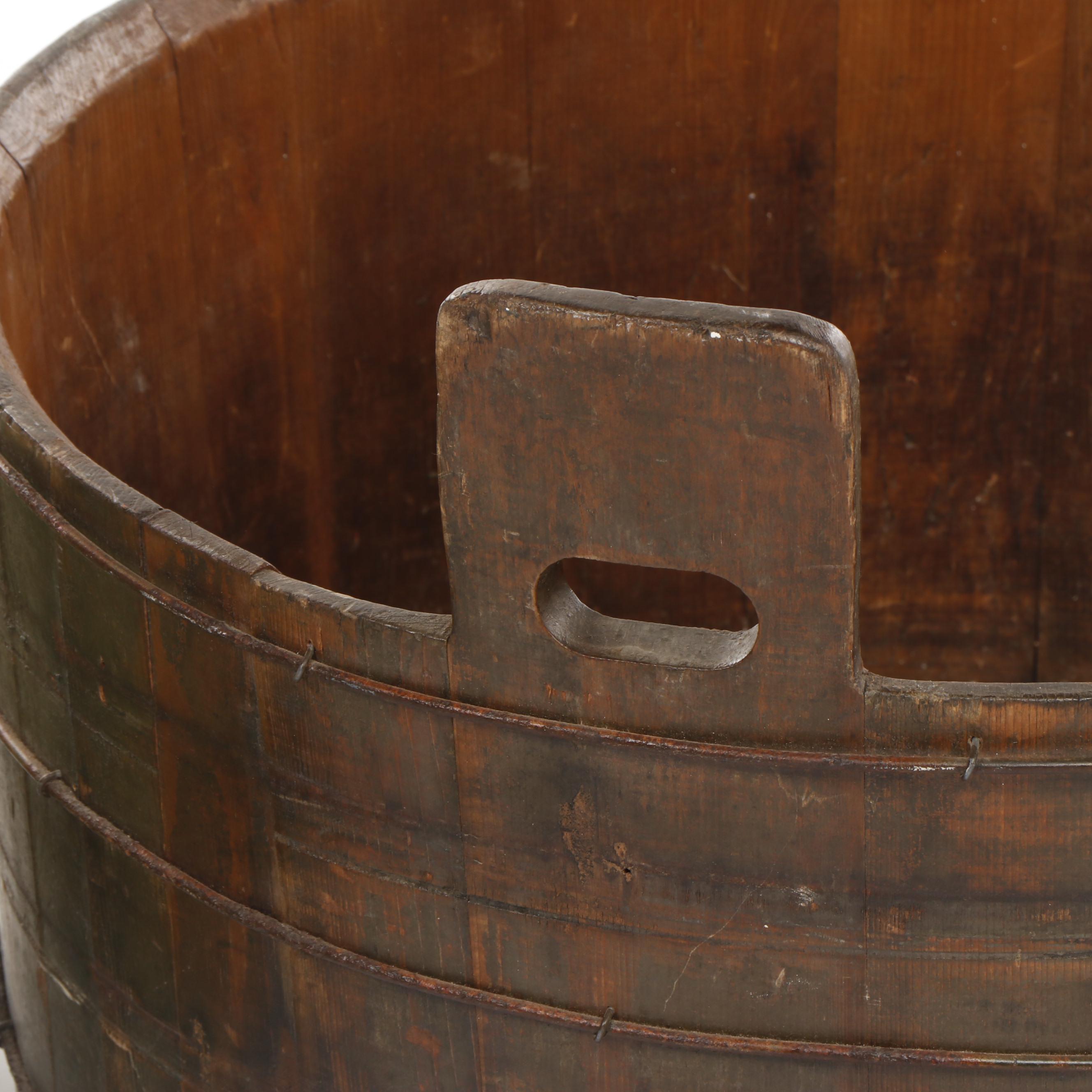 Large Vintage Wooden Buckets, Set of Two