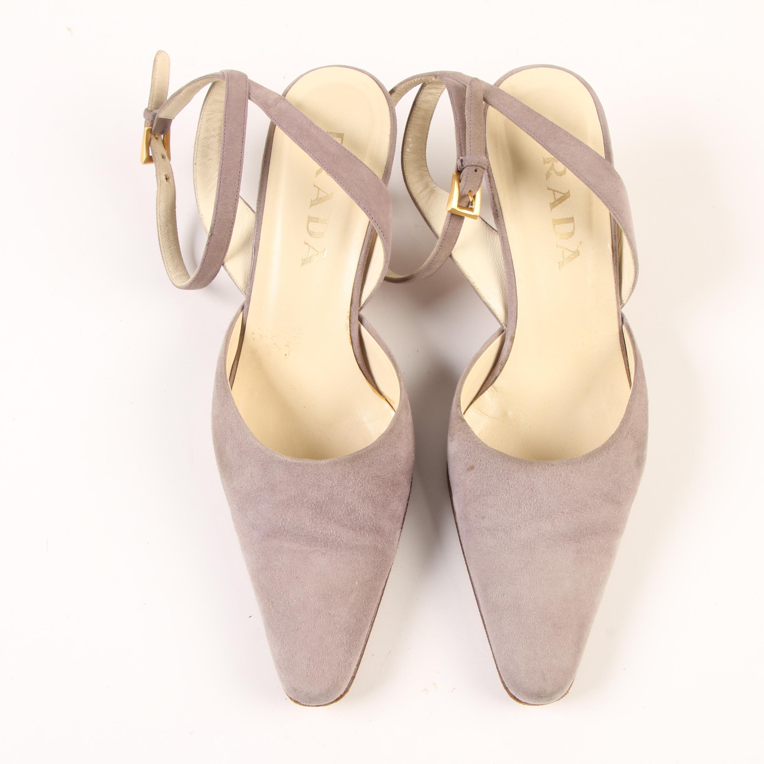 Prada Kitten Heels with Ankle Straps in Grey Suede