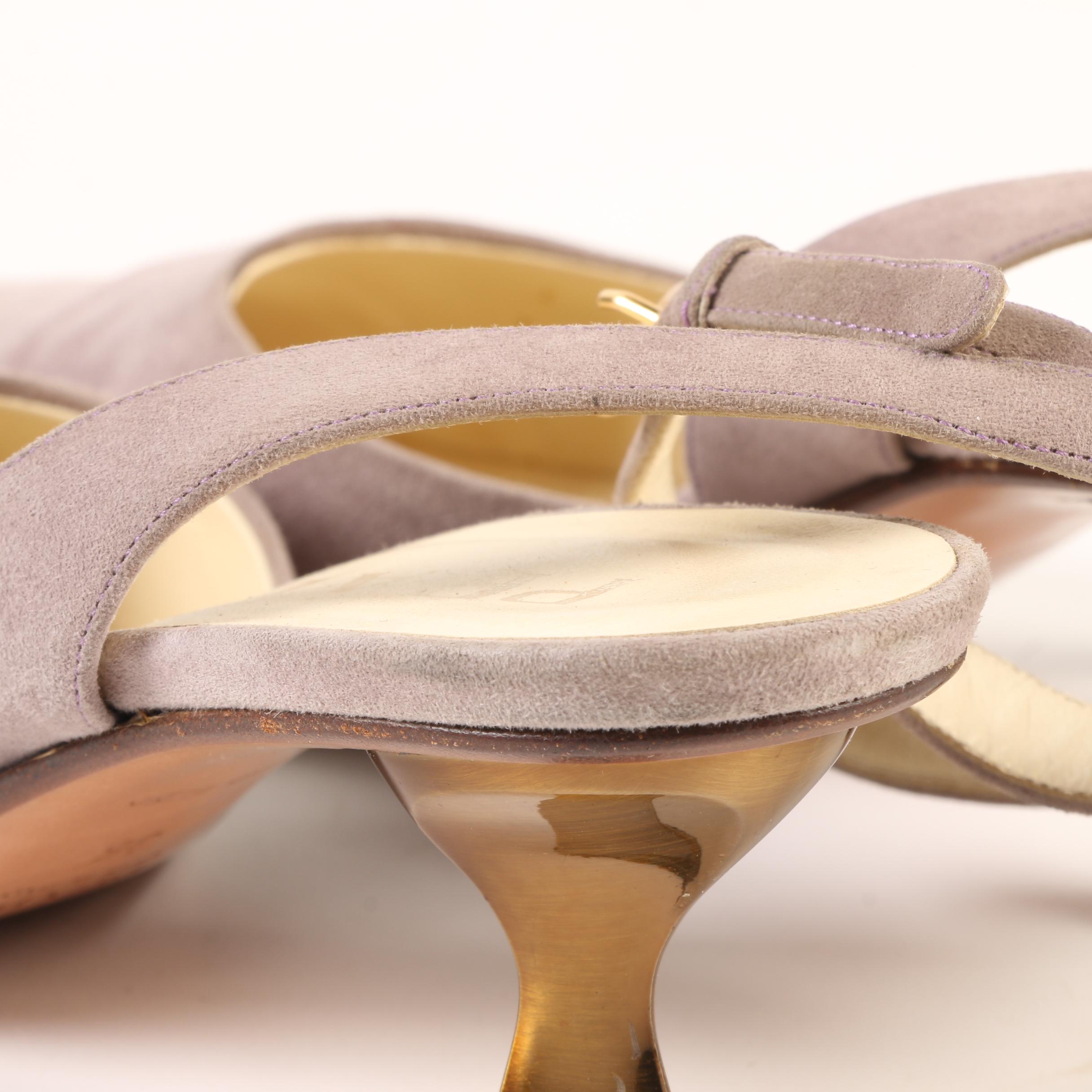 Prada Kitten Heels with Ankle Straps in Grey Suede