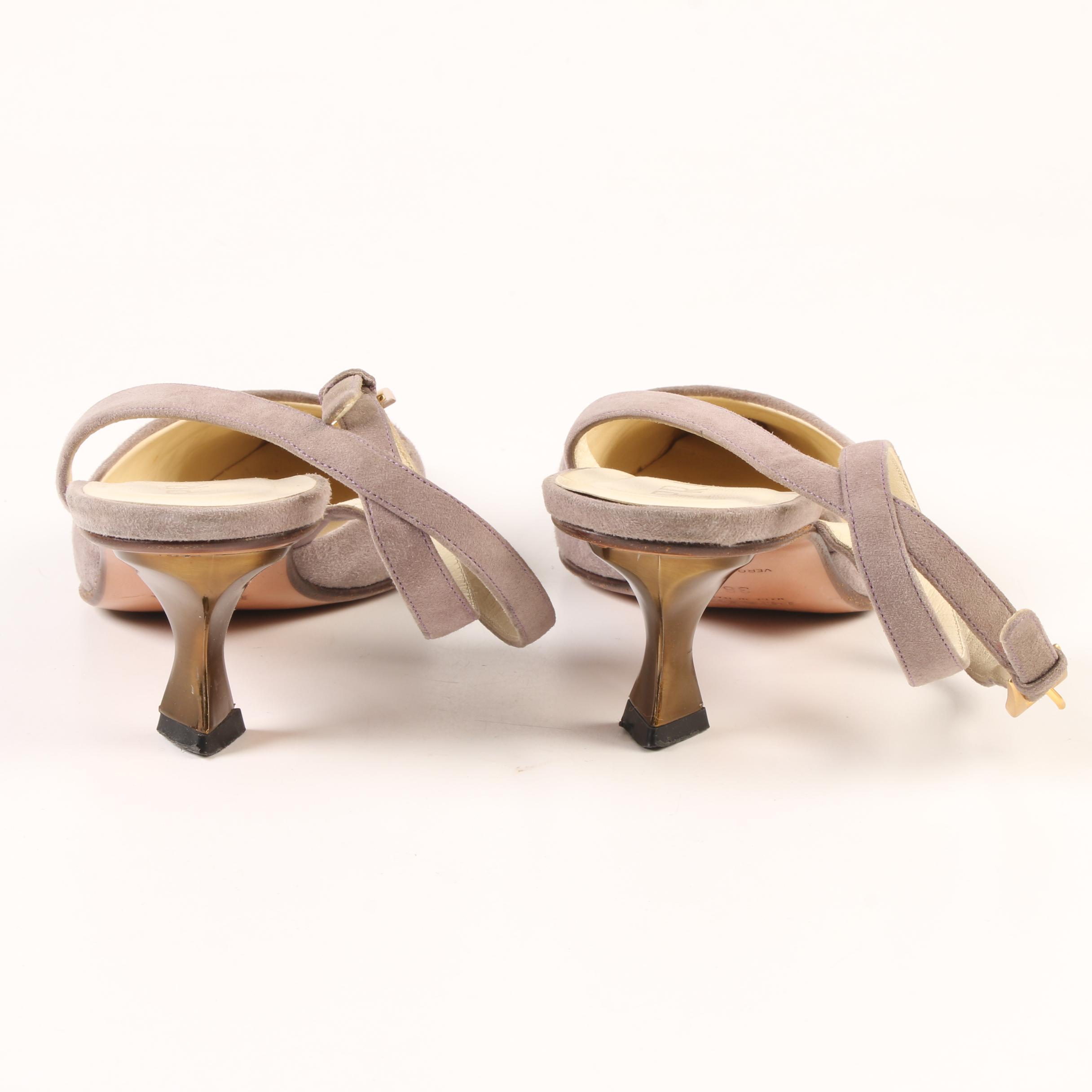 Prada Kitten Heels with Ankle Straps in Grey Suede