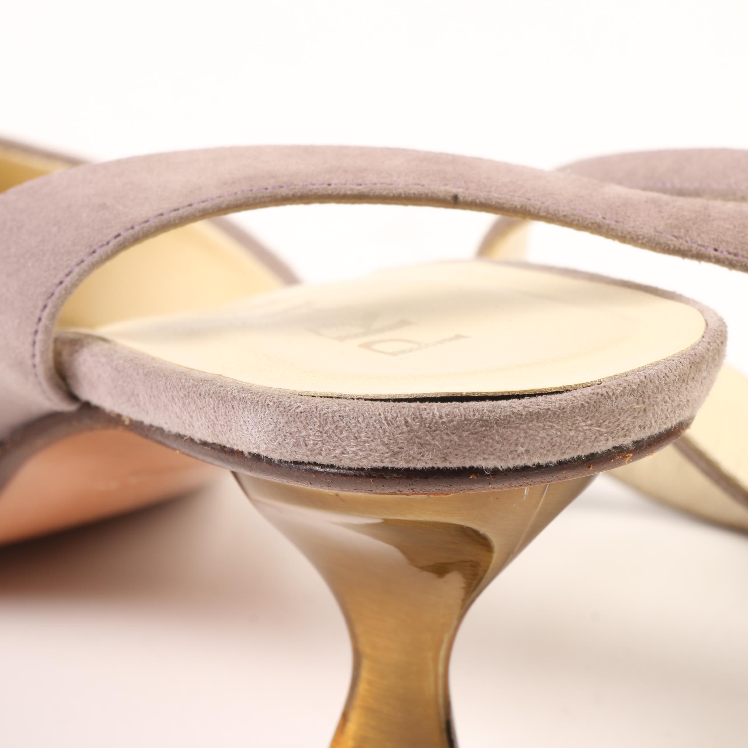 Prada Kitten Heels with Ankle Straps in Grey Suede