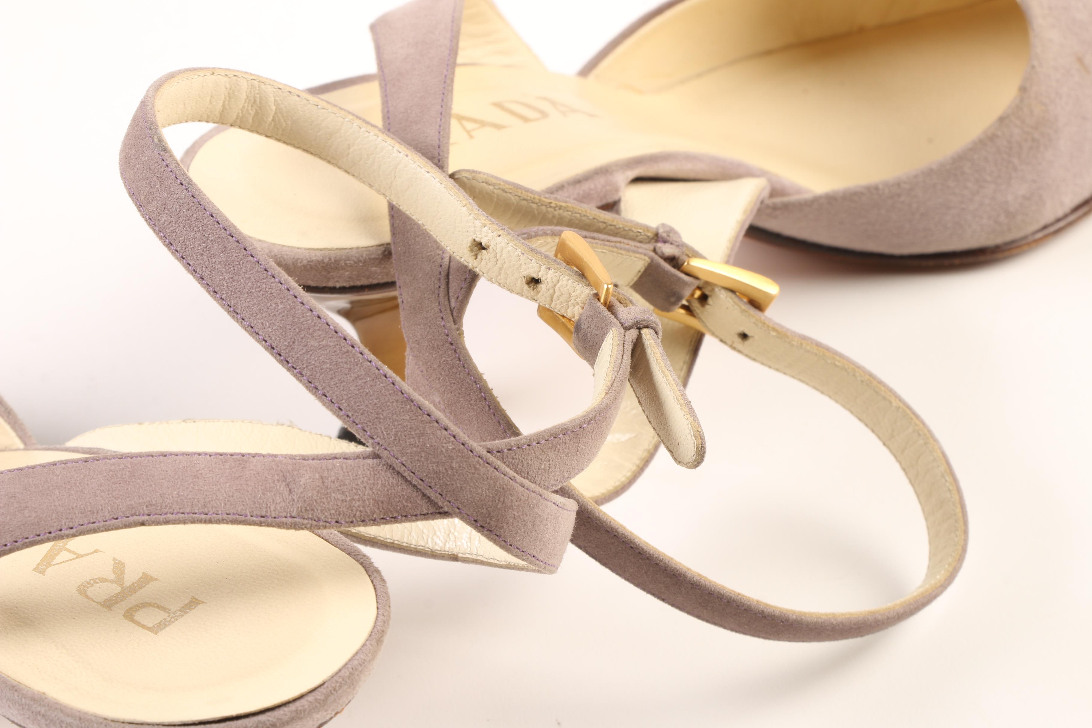 Prada Kitten Heels with Ankle Straps in Grey Suede