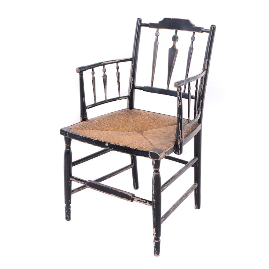 American Ebonized and Yellow-Pinstriped Fancy Armchair, Early 19th Century