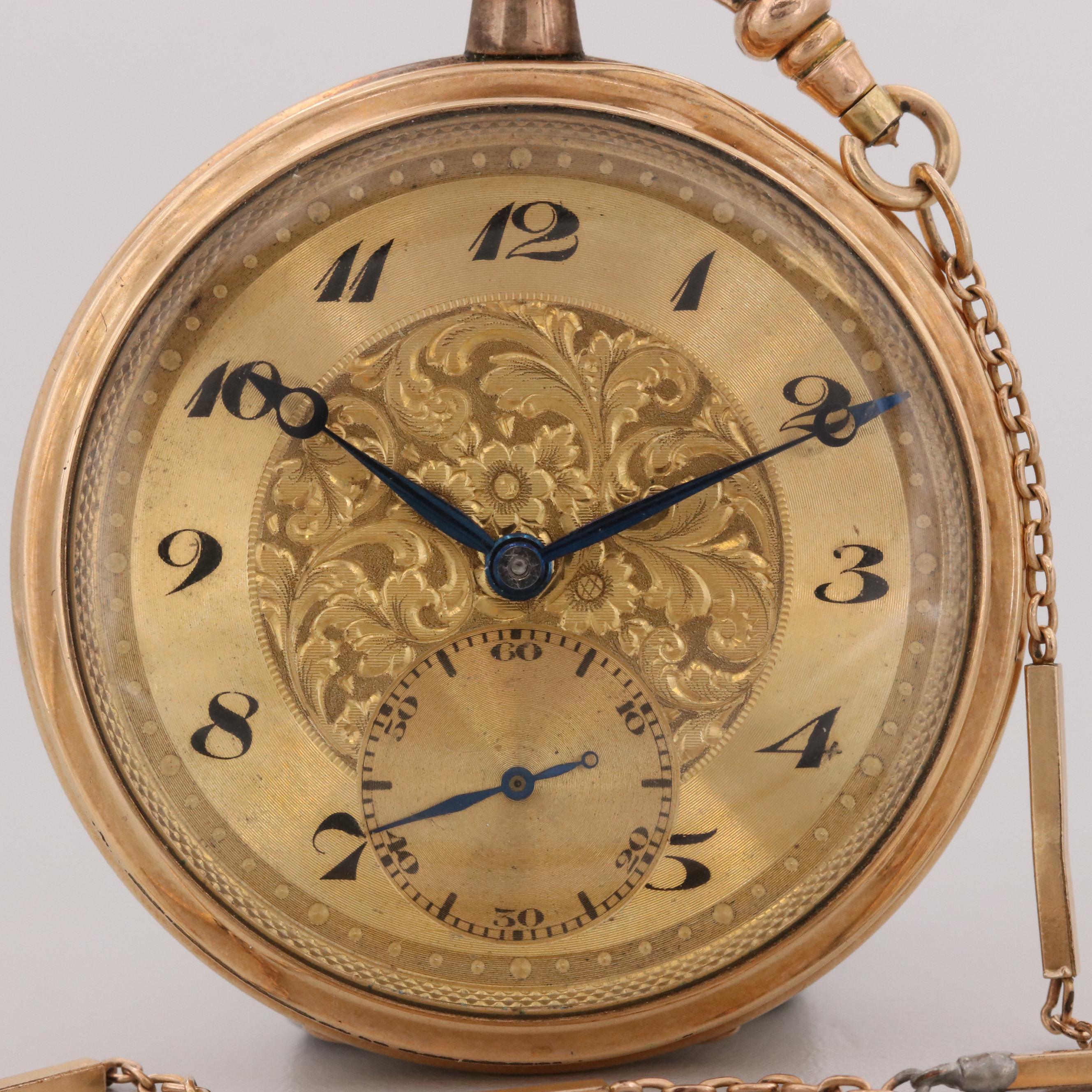 Vintage Illinois Gold Filled Open Face Pocket Watch With Chain and Hayward Knife