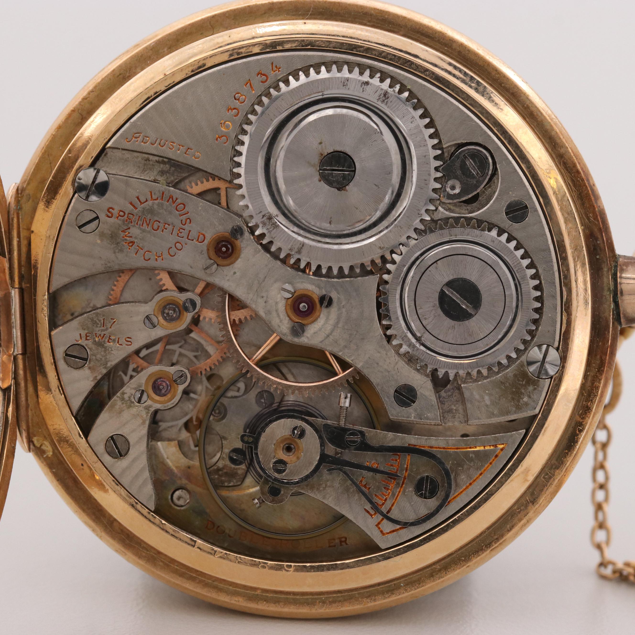 Vintage Illinois Gold Filled Open Face Pocket Watch With Chain and Hayward Knife