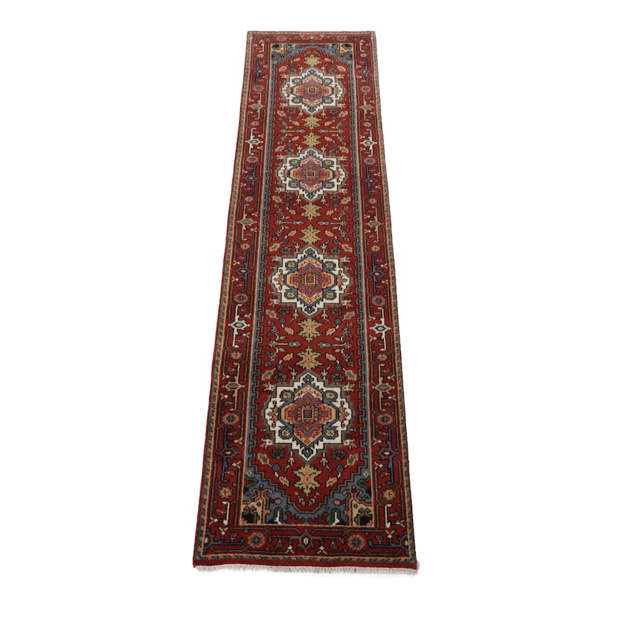 Hand-Knotted Indo-Persian Heriz Wool Carpet Runner