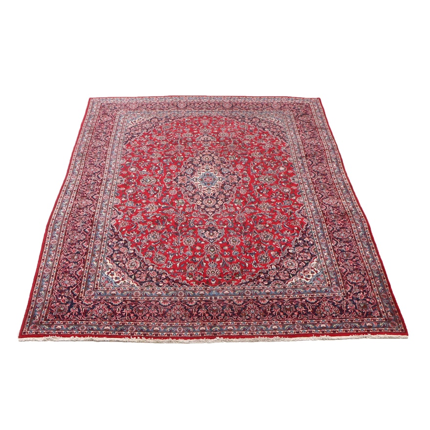 Hand-Knotted Persian Kashan Wool Rug