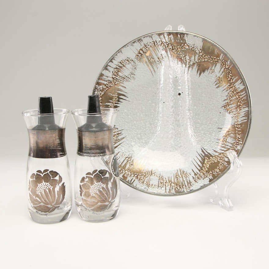 Georges Briard Salt and Pepper Shakers with Glass Bowl, Mid Century