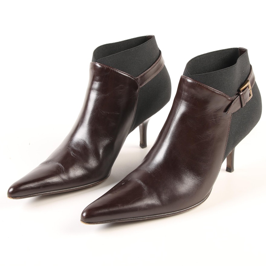 Walter Steiger Brown Leather and Black Stretch Panel Ankle Boots