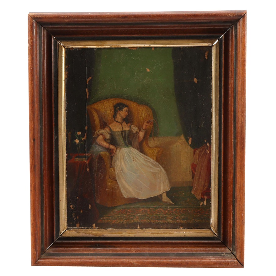 Oil Painting of Woman with Portrait Miniature