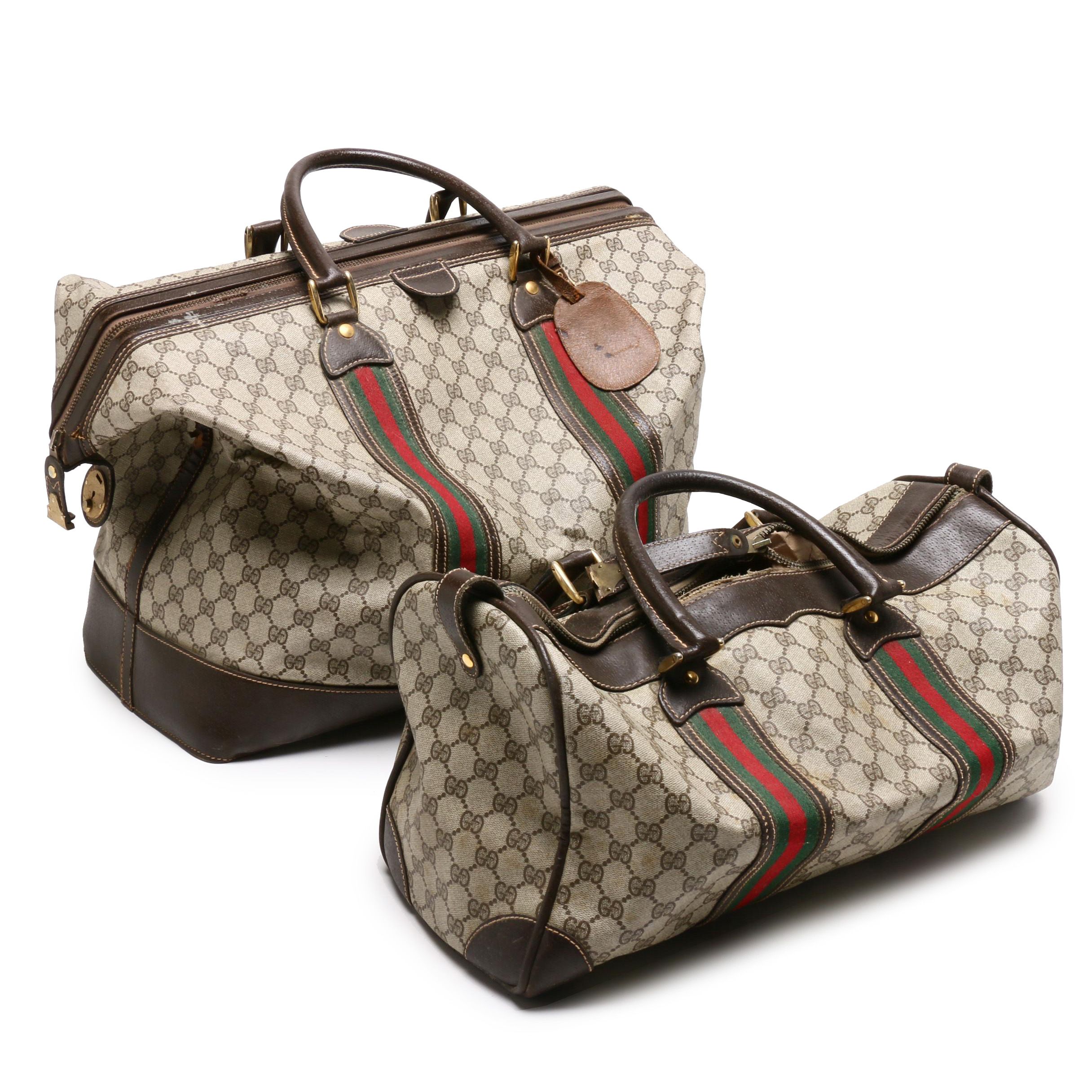 Gucci GG Supreme Canvas Boston Sherry Web Duffle and Weekender Bag, Circa 1970