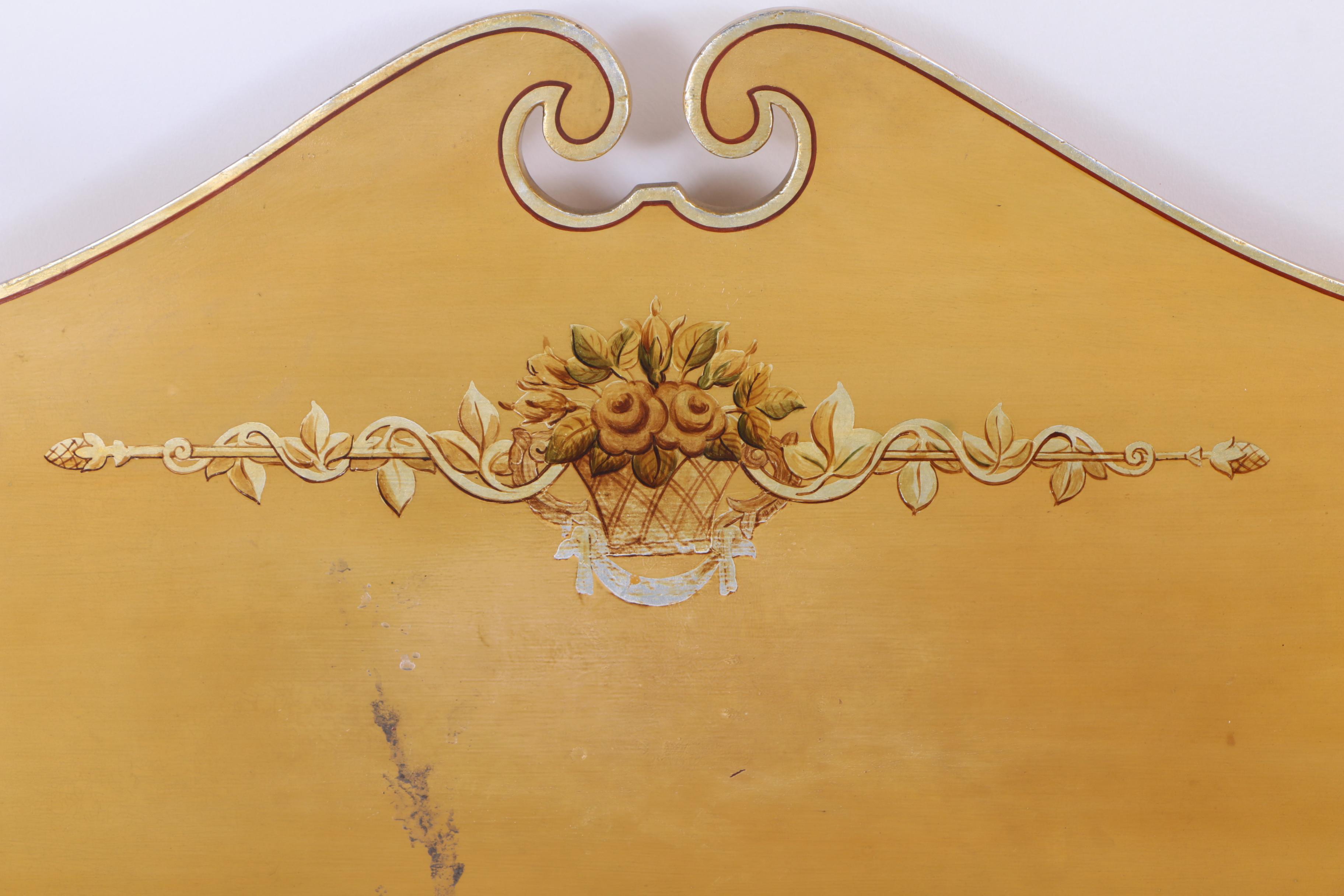 Paint-Decorated and Parcel-Gilt Four-Post Twin Size Bed Frame