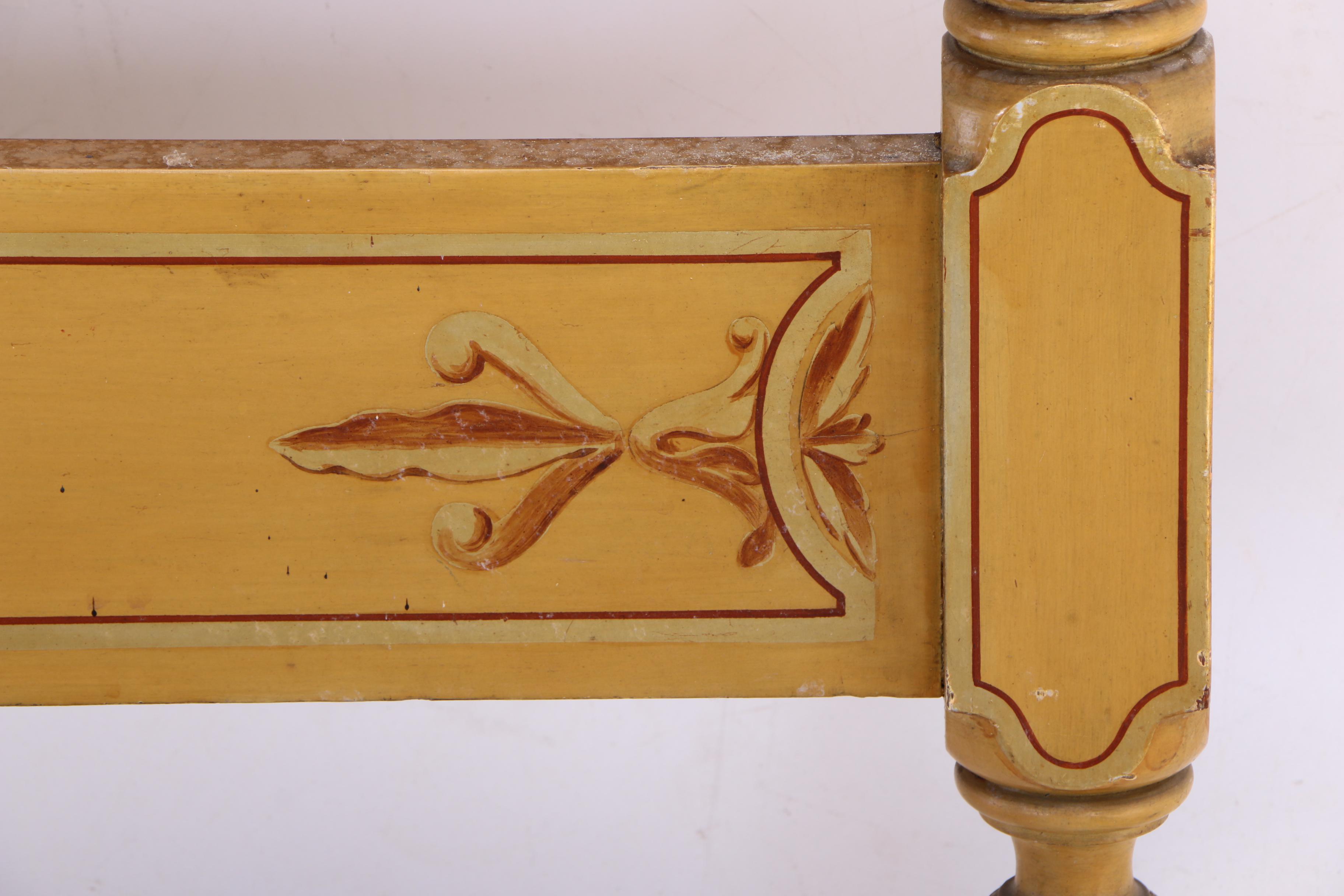 Paint-Decorated and Parcel-Gilt Four-Post Twin Size Bed Frame