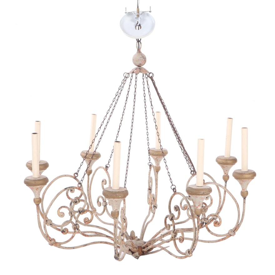 French Provincial Style Scrolled Metal Chandelier, Early 20th Century