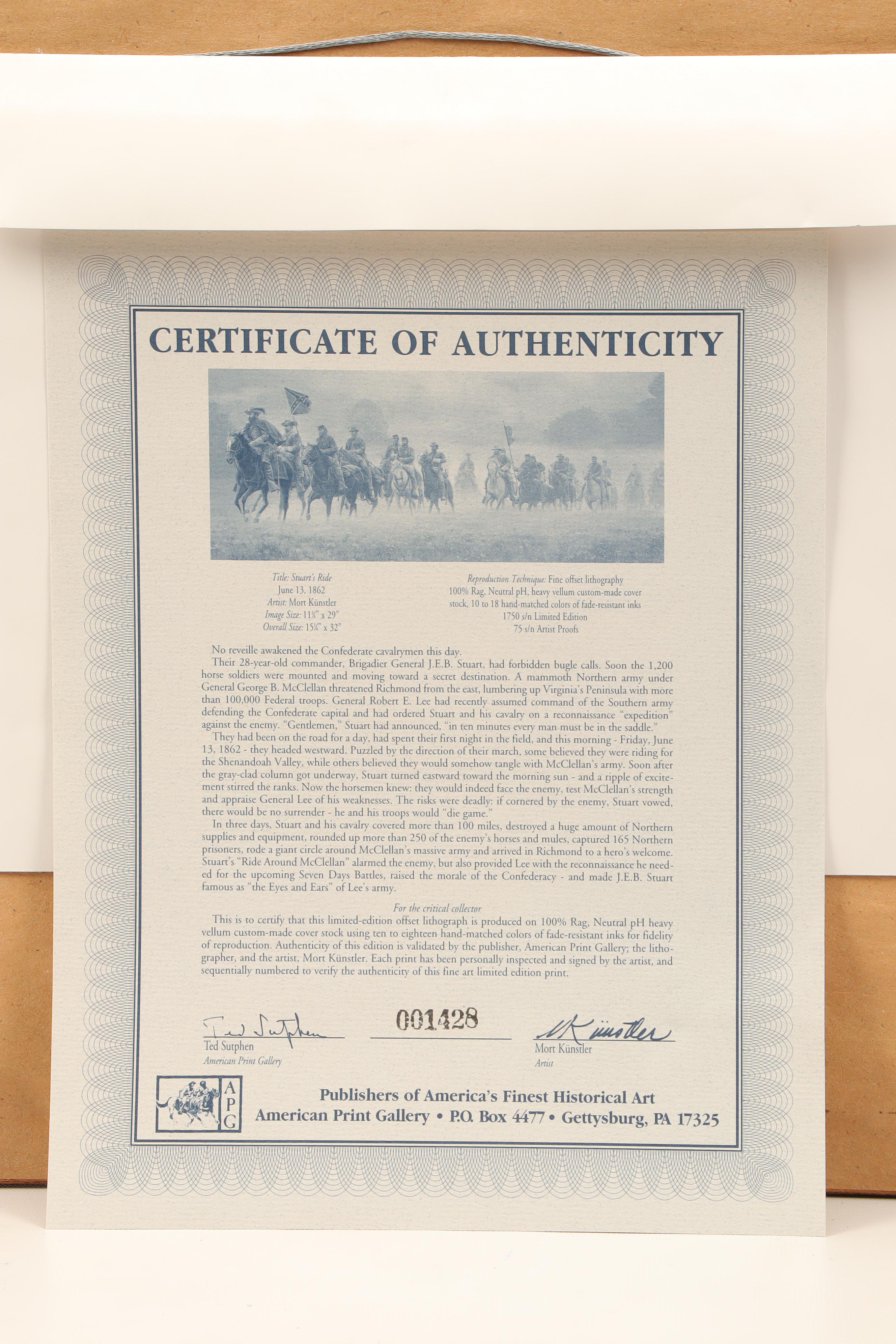 Mort Kunstler Offset Lithograph "Stuart's Ride"