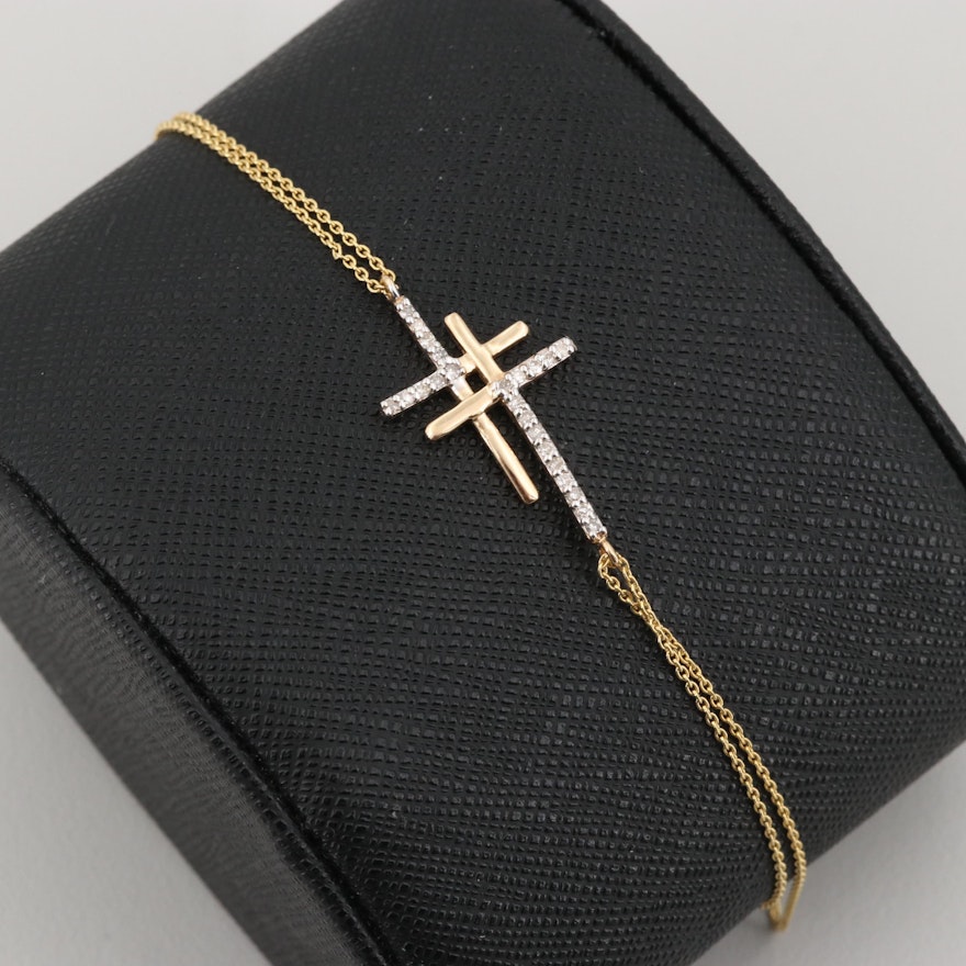 14K Yellow Gold Diamond Cross Bracelet