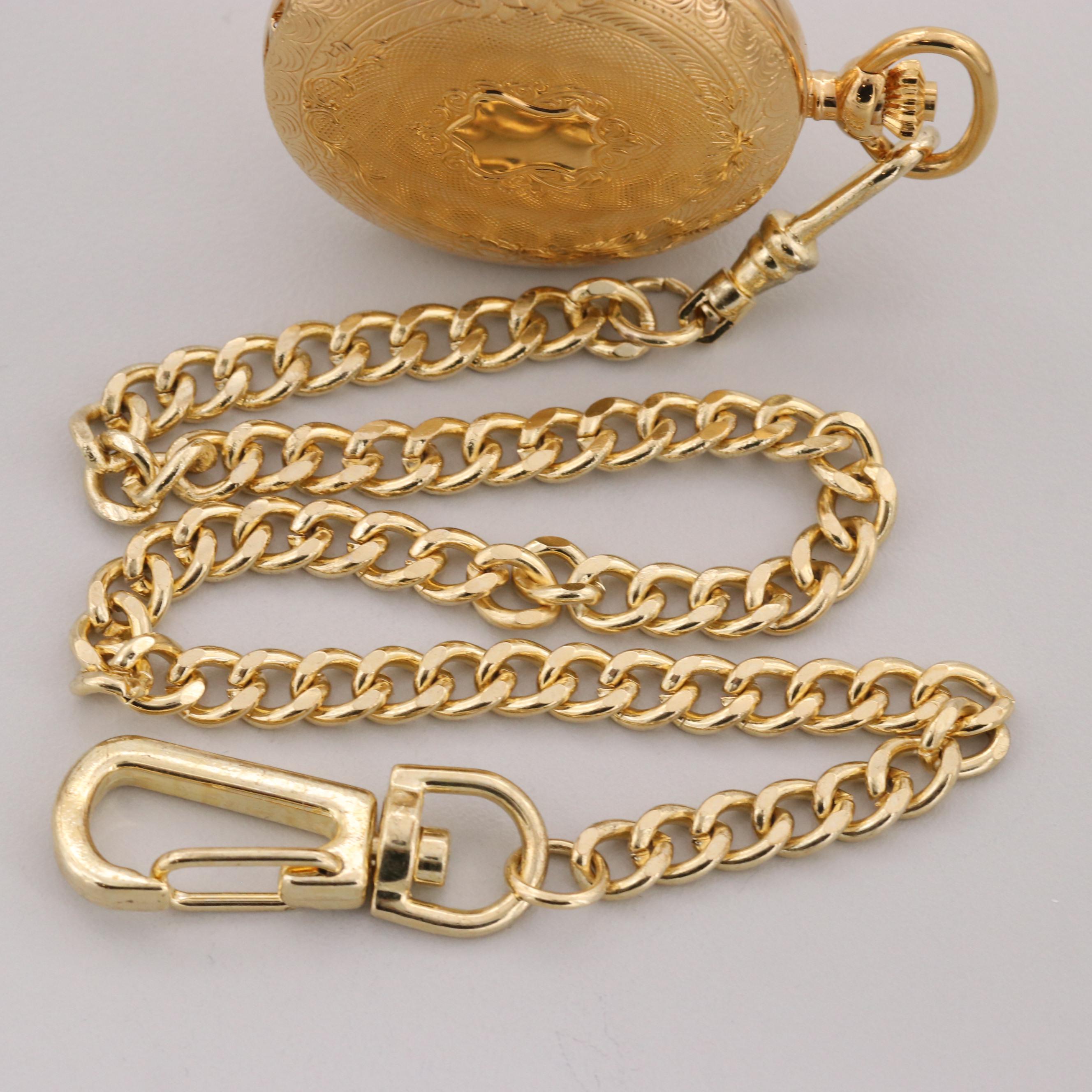Majesti Gold Tone Quartz Open Face Pocket Watch With Fob Chain