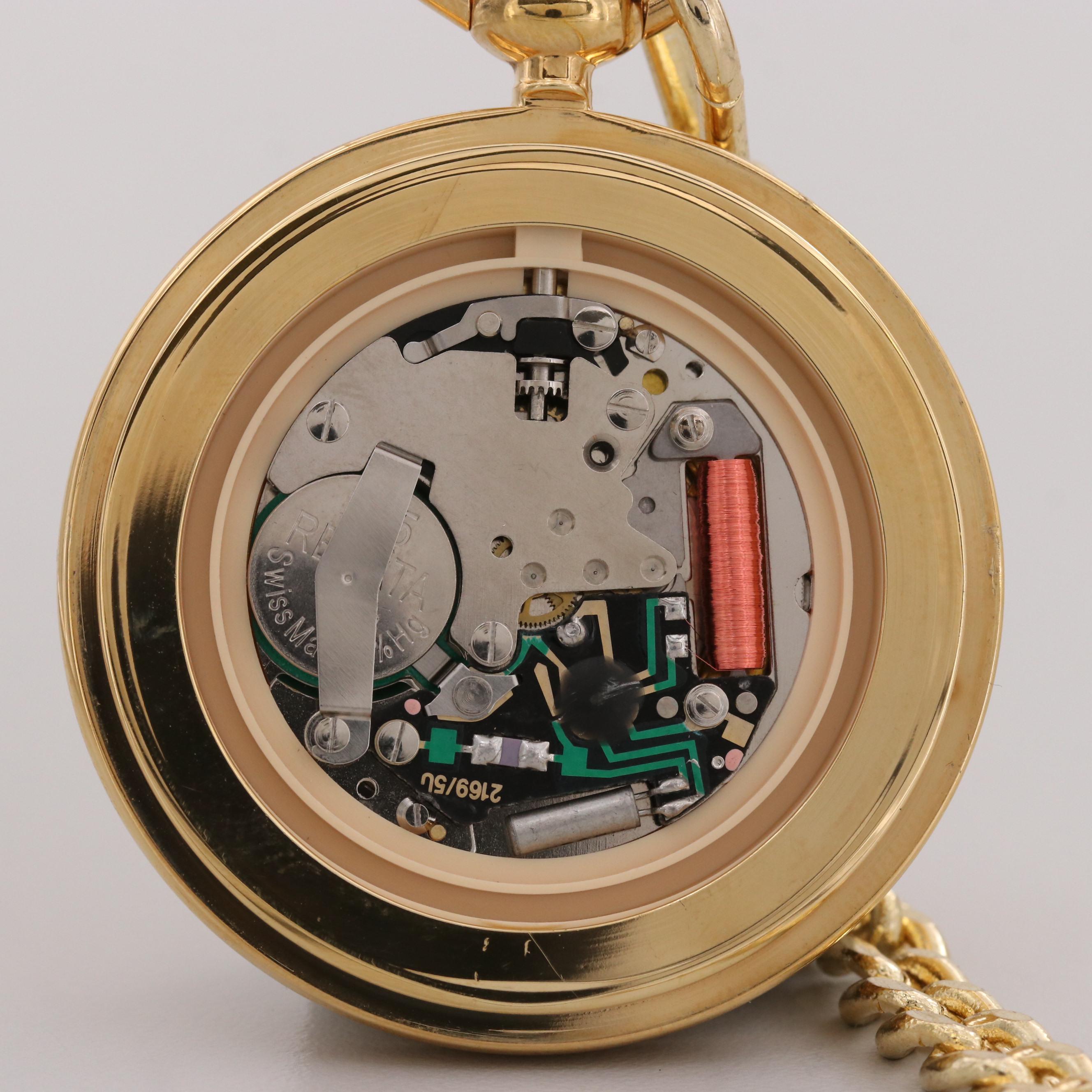Majesti Gold Tone Quartz Open Face Pocket Watch With Fob Chain