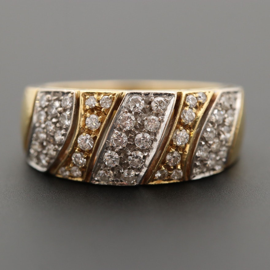18K Yellow Gold Diamond Ring with White Gold Mountings