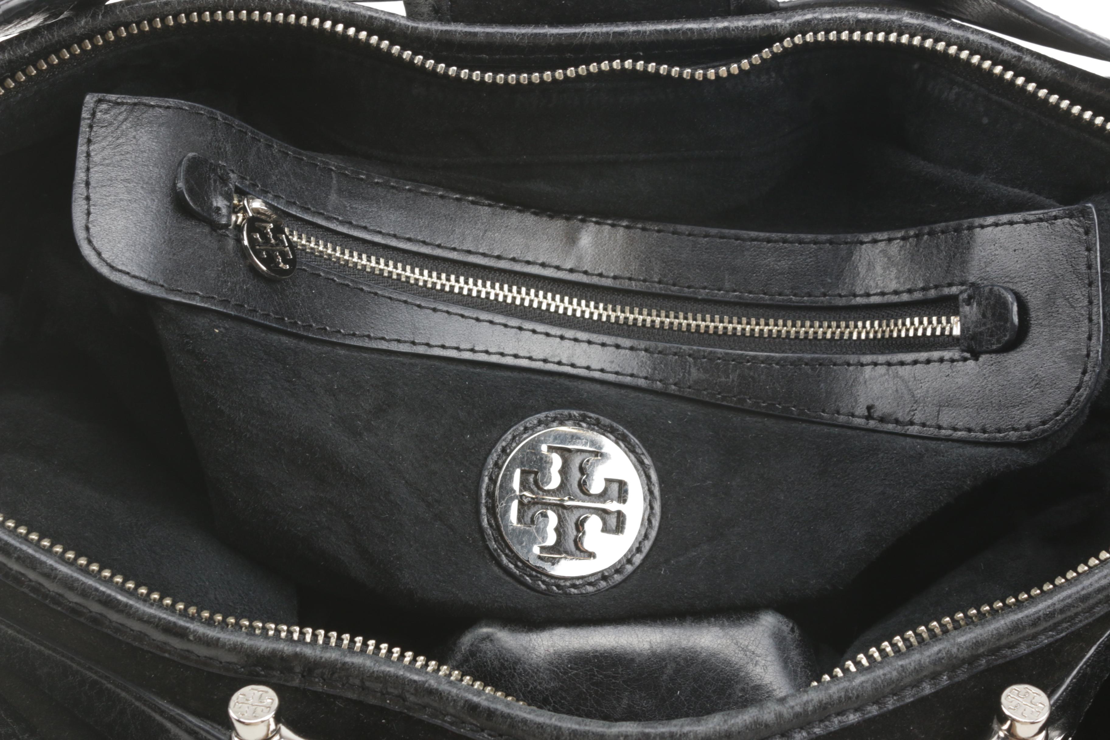 Tory Burch Black Suede and Leather Chain Link Horsebit Hobo Handbag