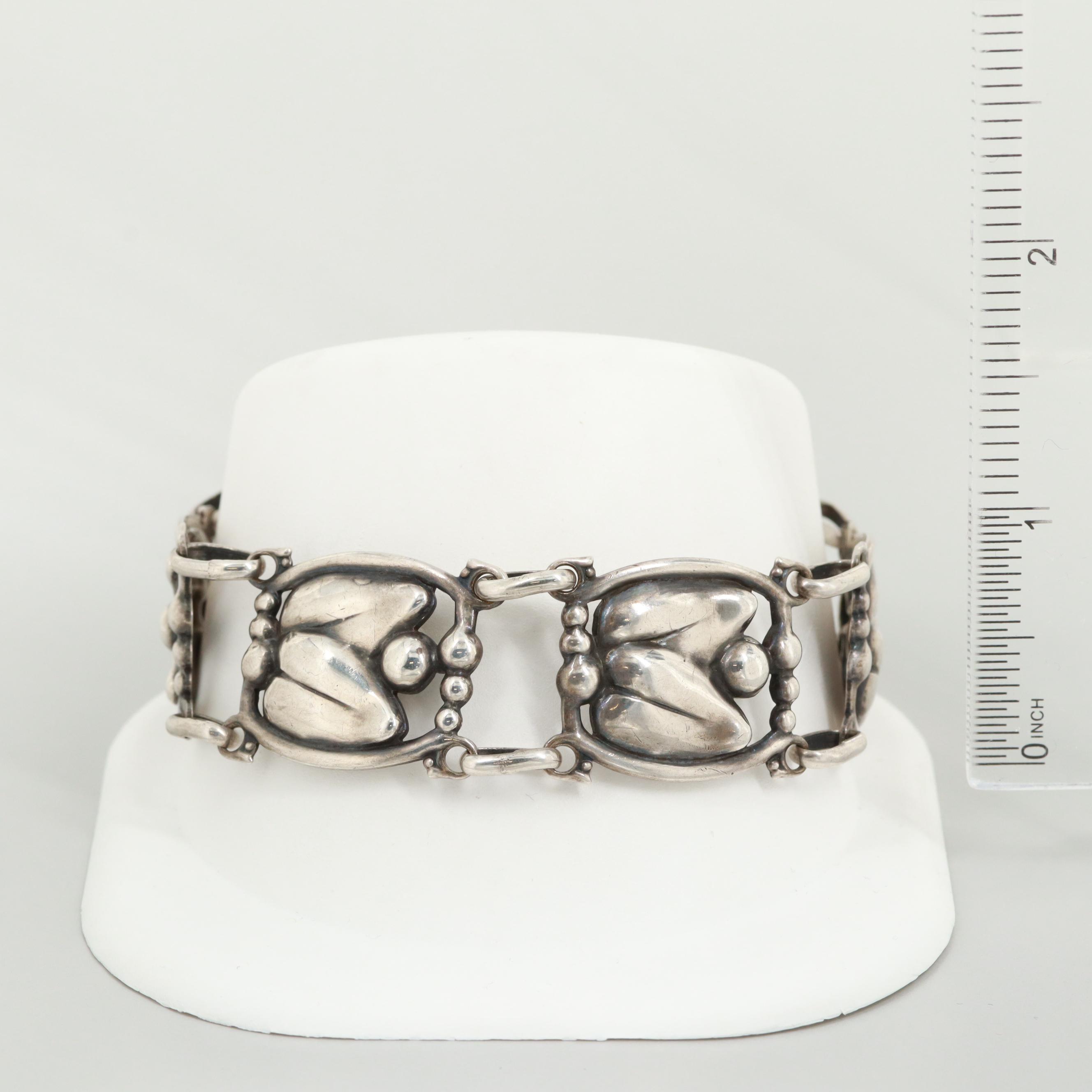 Scandinavian Style Sterling Silver Leaf Motif Bracelet