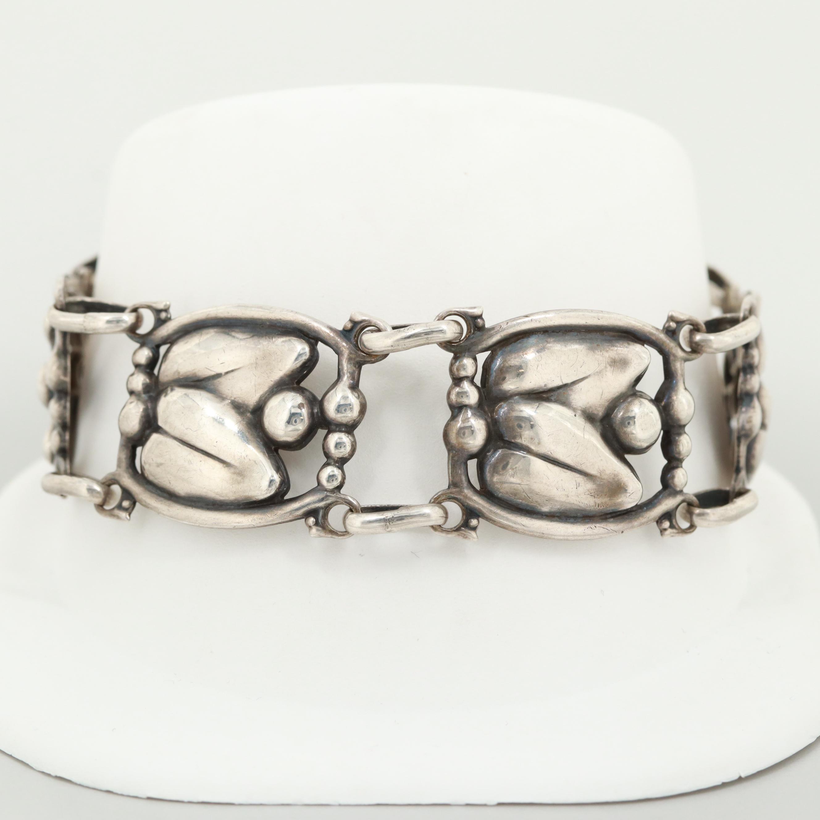 Scandinavian Style Sterling Silver Leaf Motif Bracelet