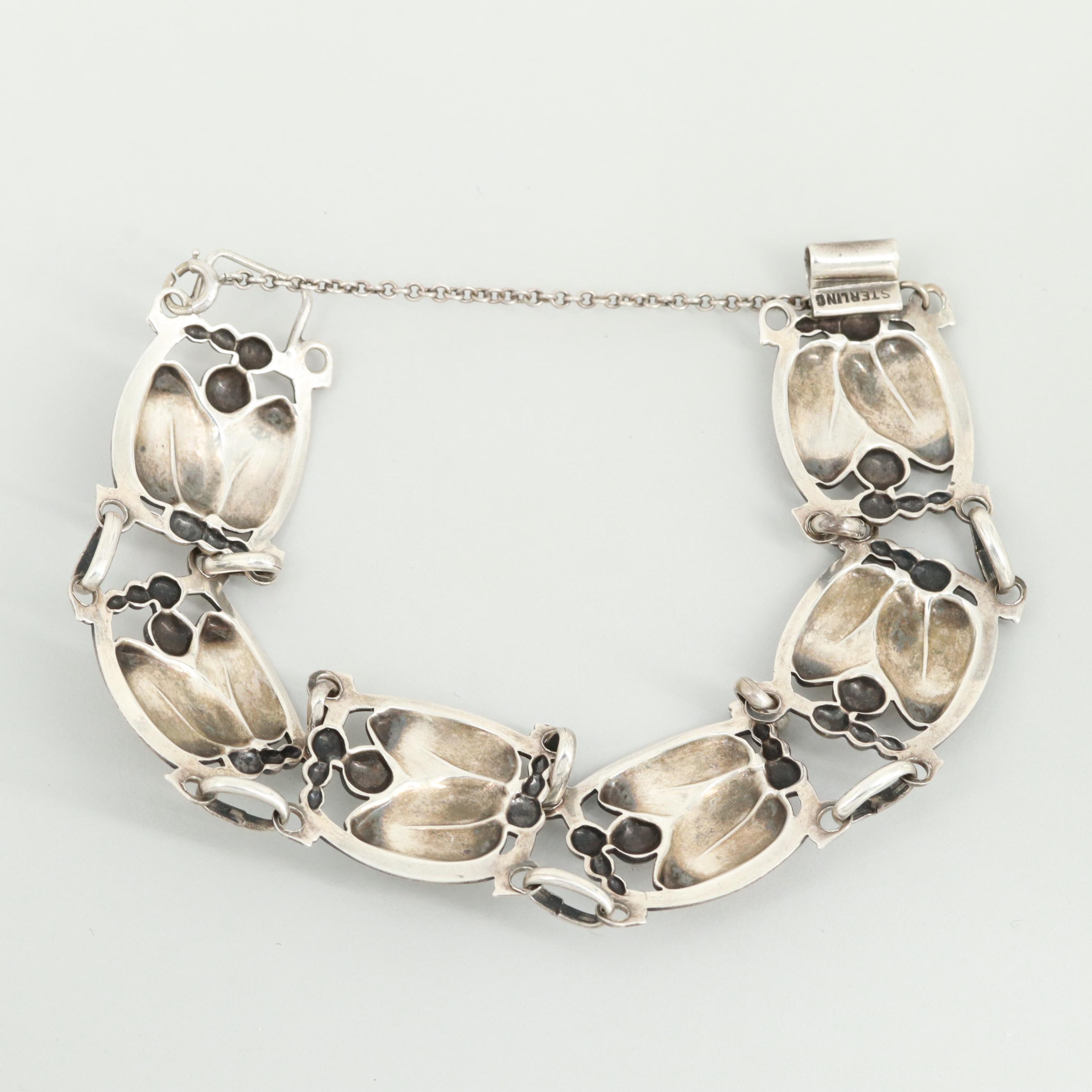Scandinavian Style Sterling Silver Leaf Motif Bracelet