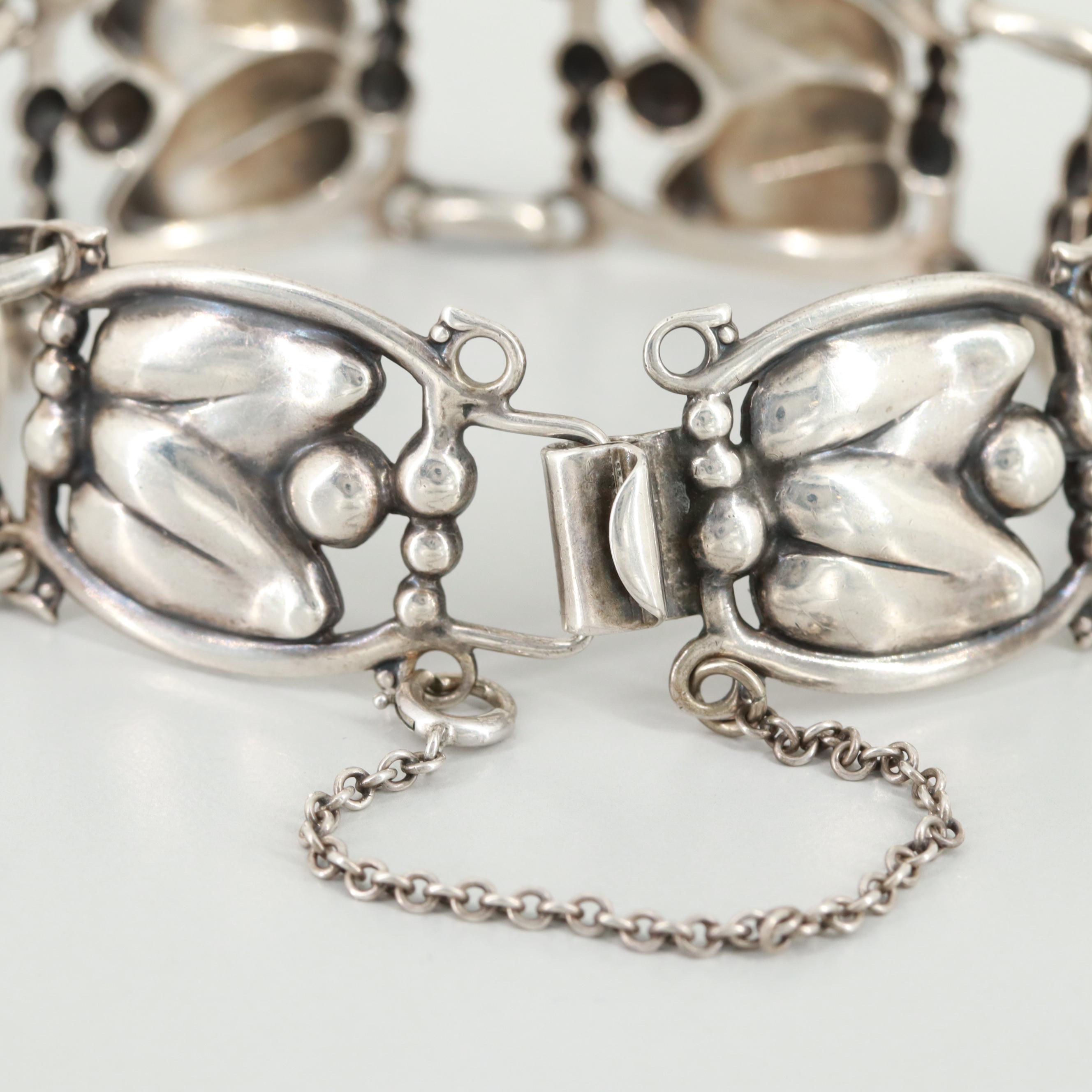 Scandinavian Style Sterling Silver Leaf Motif Bracelet