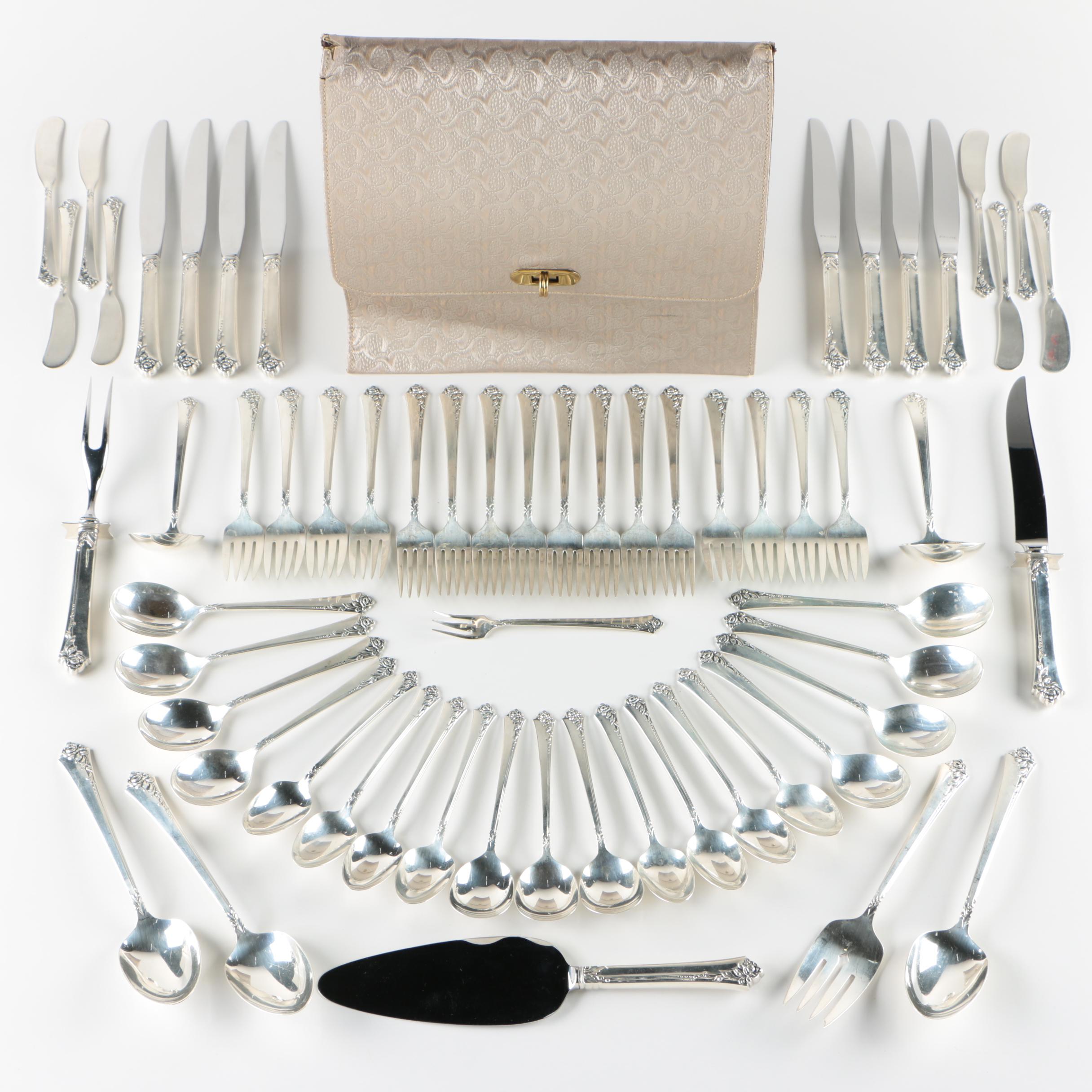 Oneida "Damask Rose" Sterling Silver Flatware for Eight and Serving Pieces