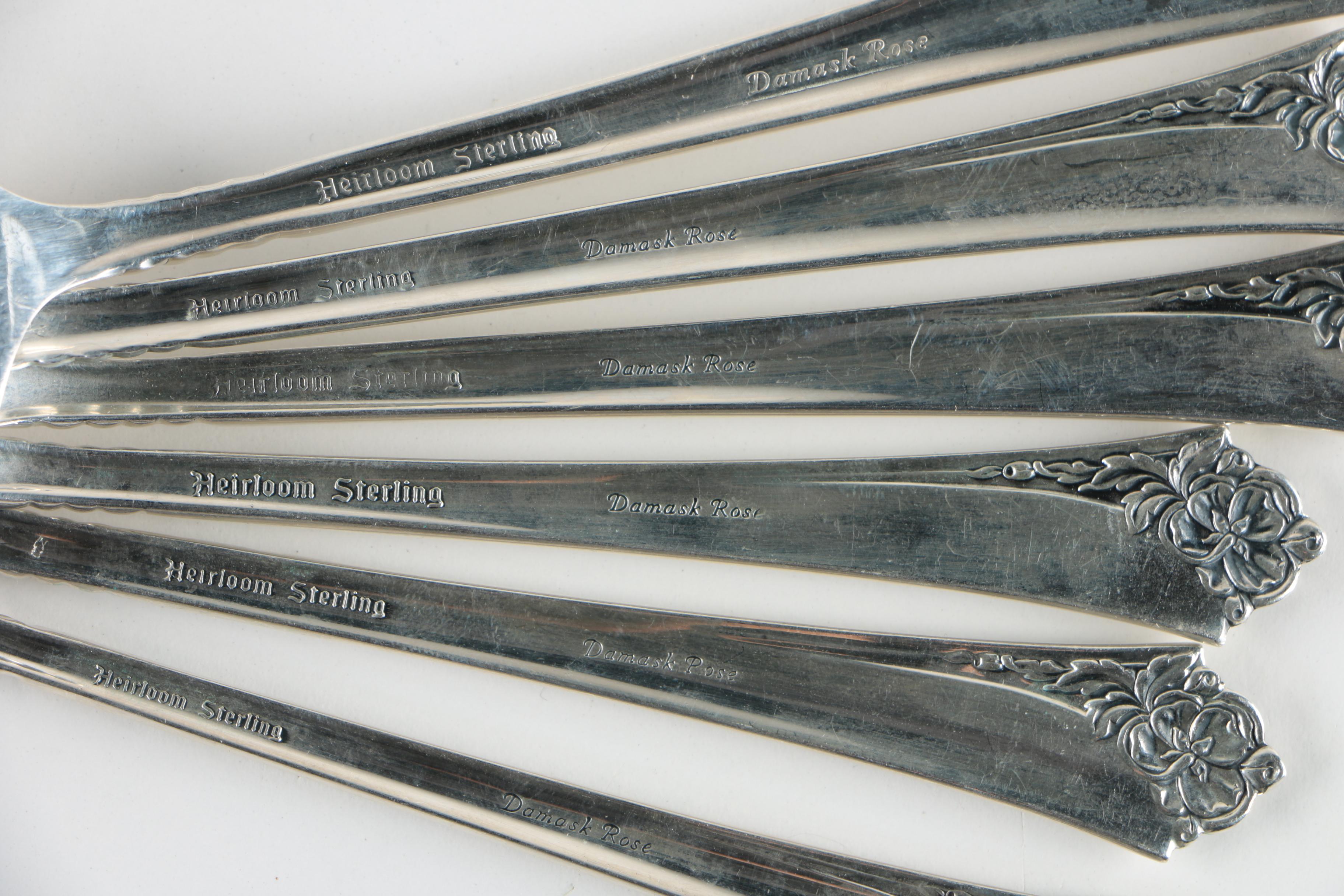 Oneida "Damask Rose" Sterling Silver Flatware for Eight and Serving Pieces