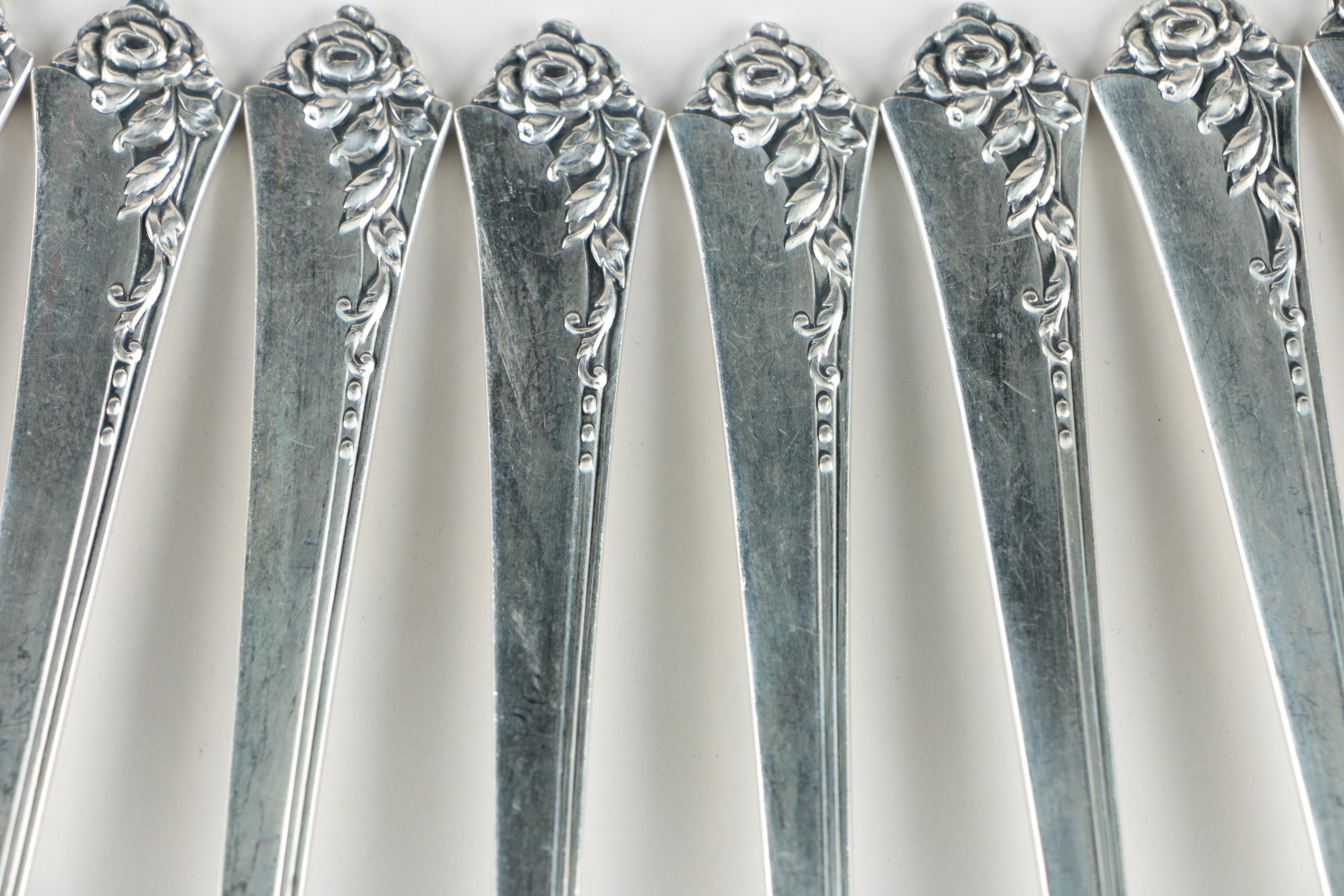 Oneida "Damask Rose" Sterling Silver Flatware for Eight and Serving Pieces