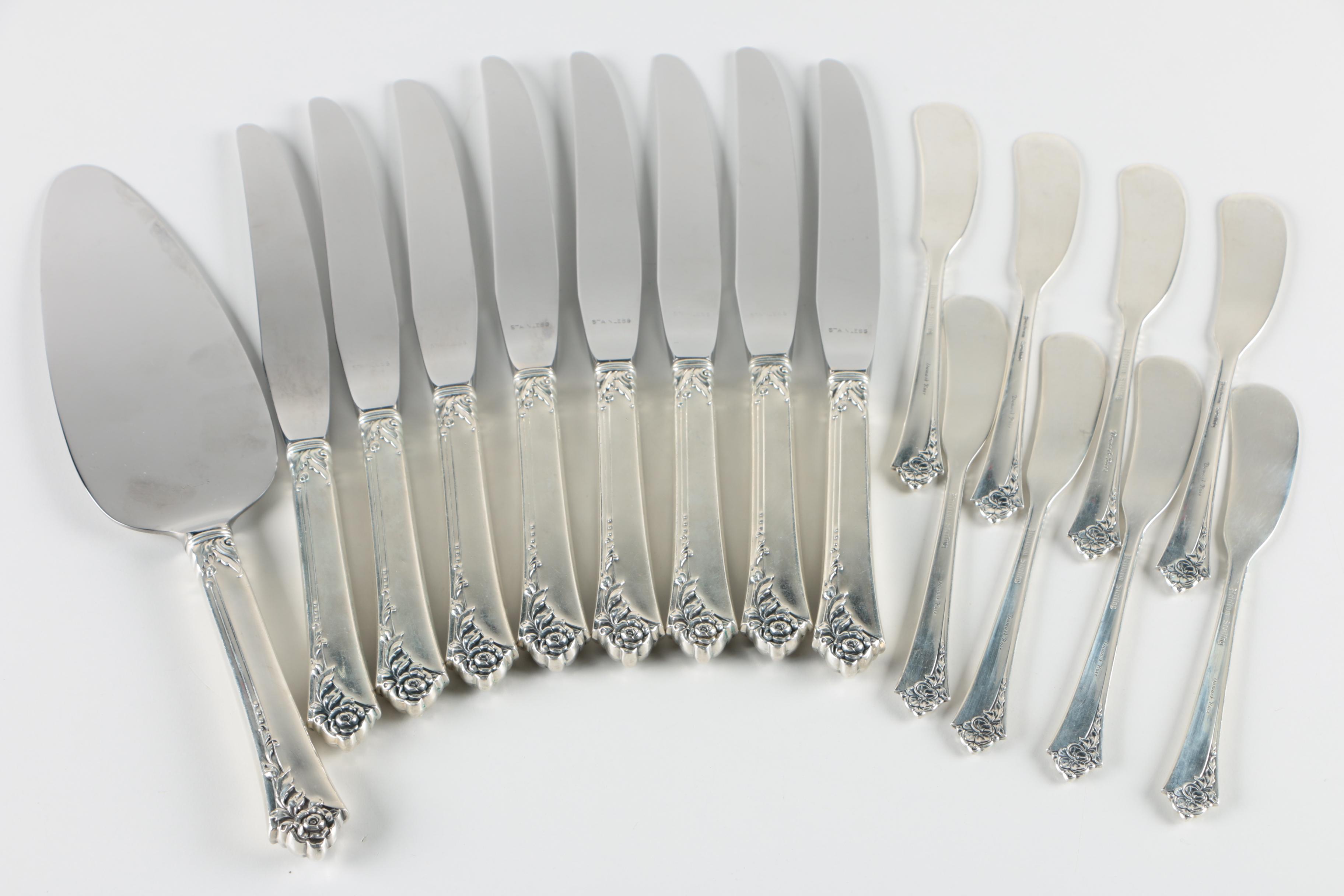 Oneida "Damask Rose" Sterling Silver Flatware for Eight and Serving Pieces