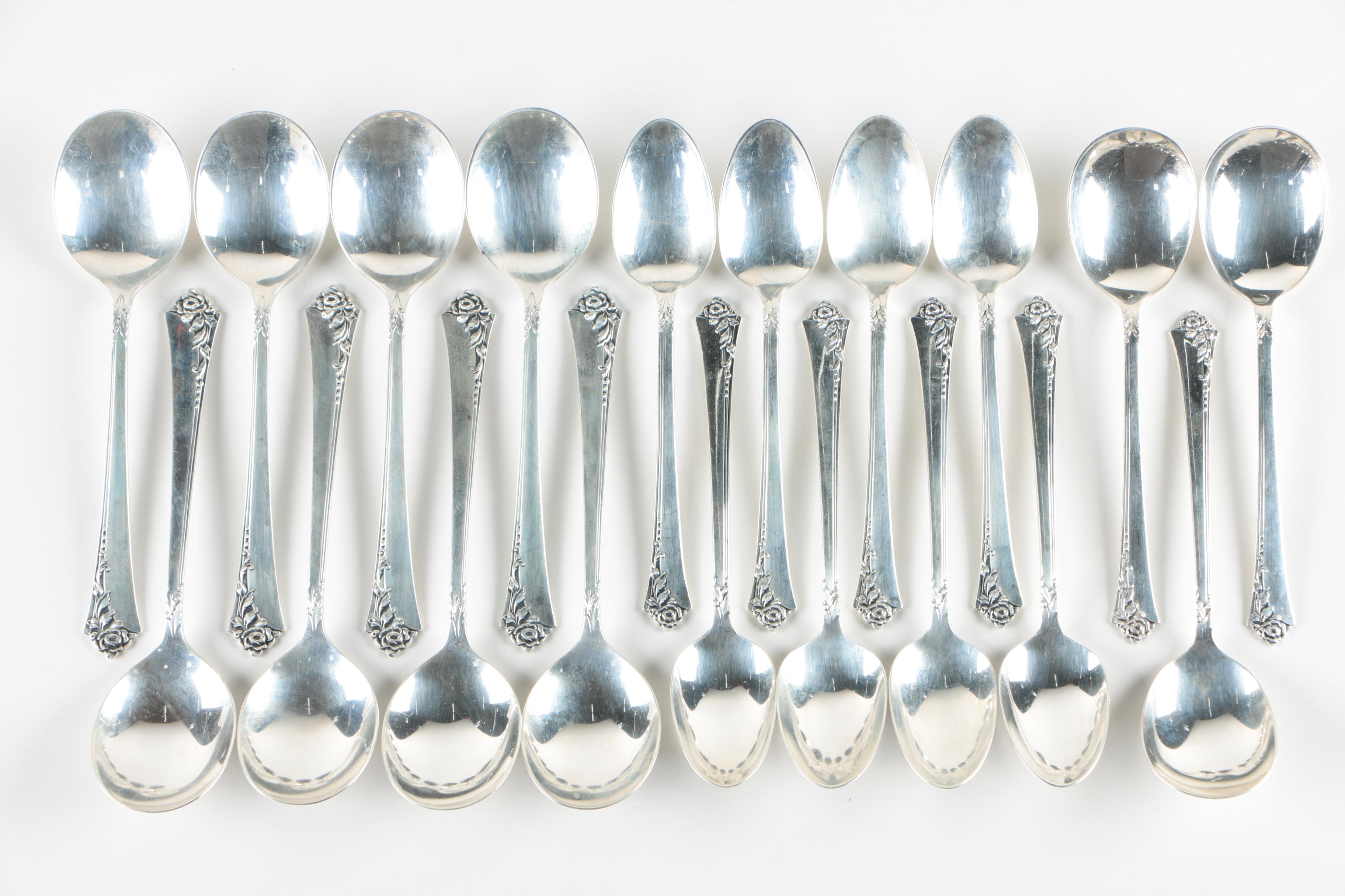 Oneida "Damask Rose" Sterling Silver Flatware for Eight and Serving Pieces