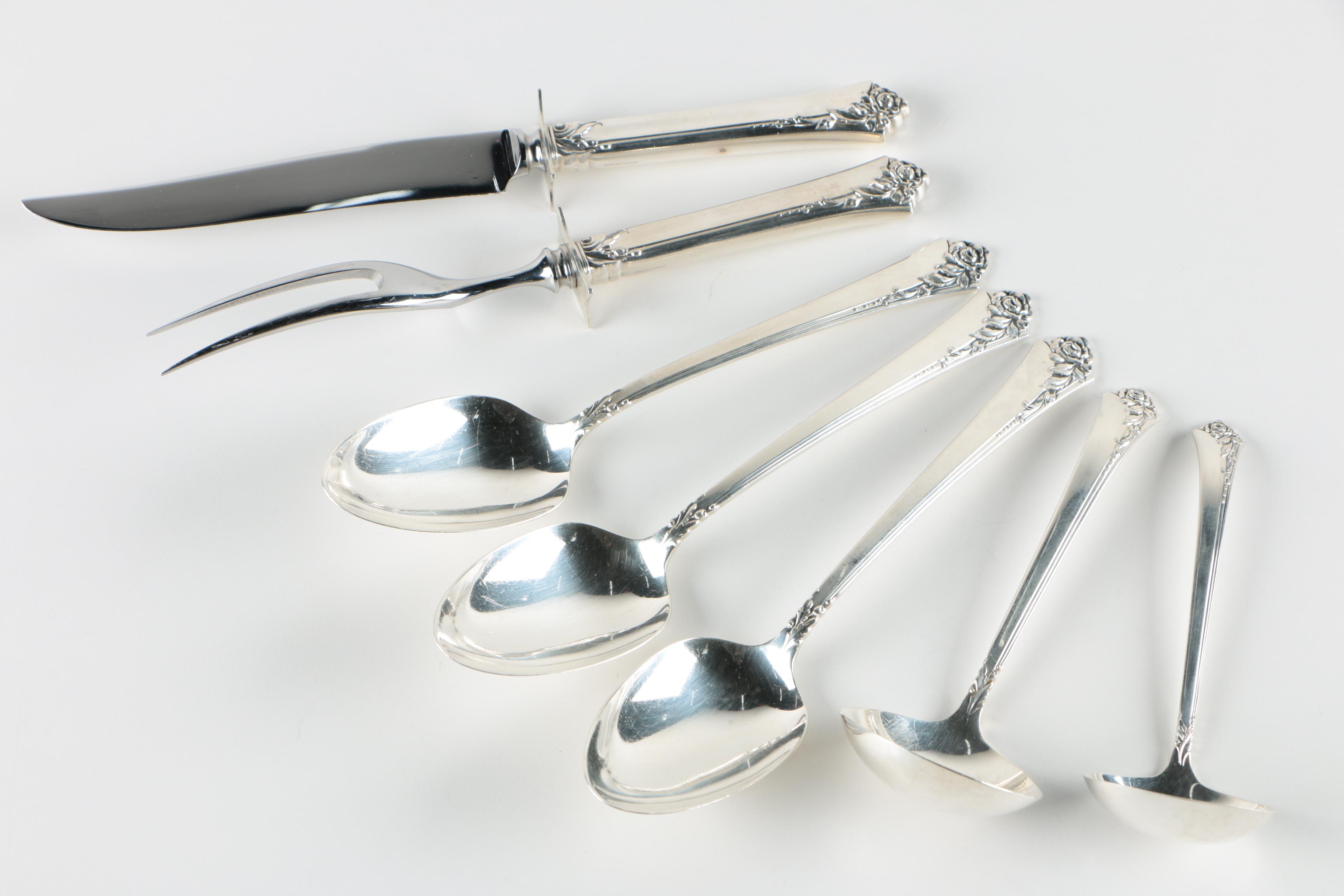 Oneida "Damask Rose" Sterling Silver Flatware for Eight and Serving Pieces