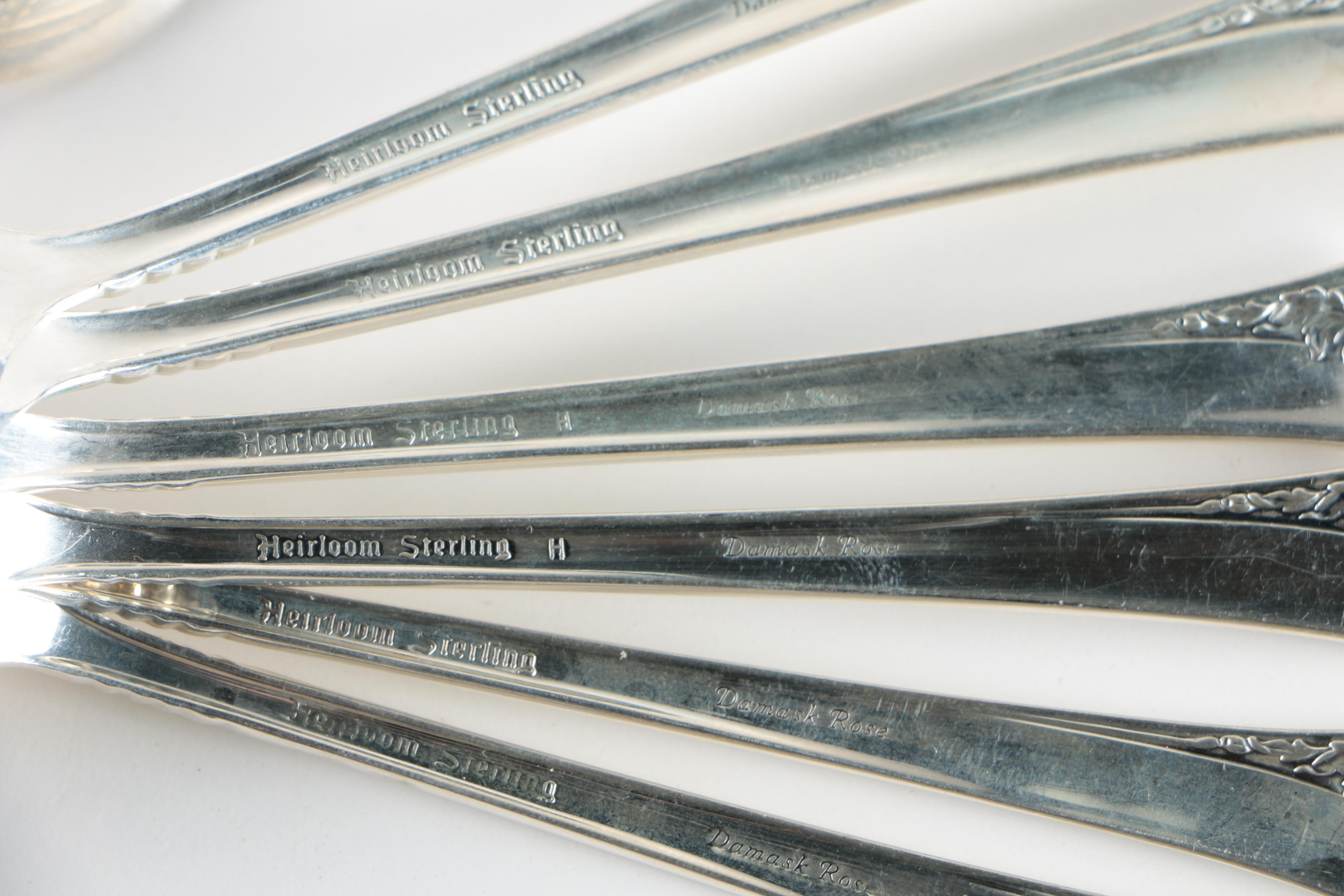 Oneida "Damask Rose" Sterling Silver Flatware for Eight and Serving Pieces