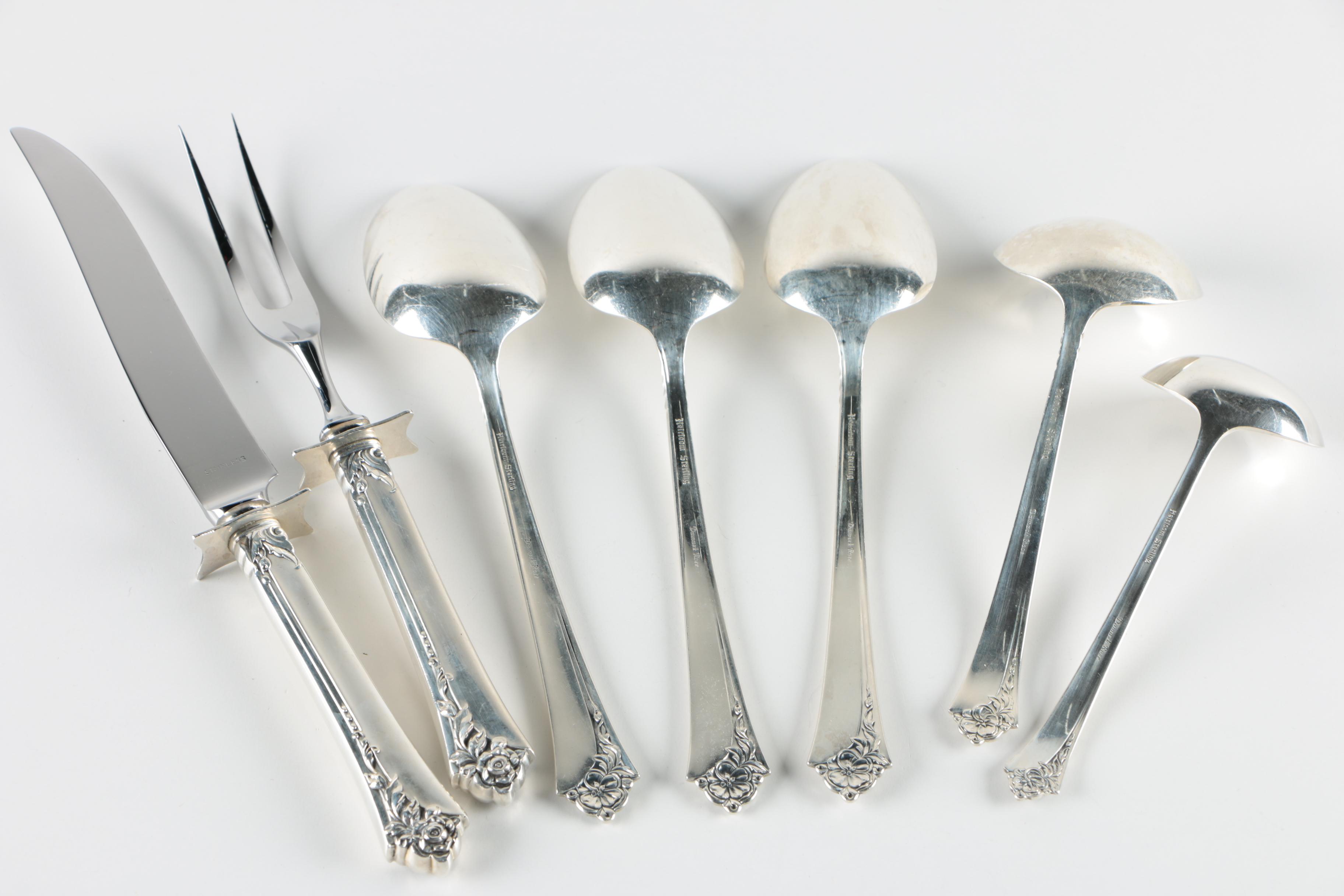Oneida "Damask Rose" Sterling Silver Flatware for Eight and Serving Pieces