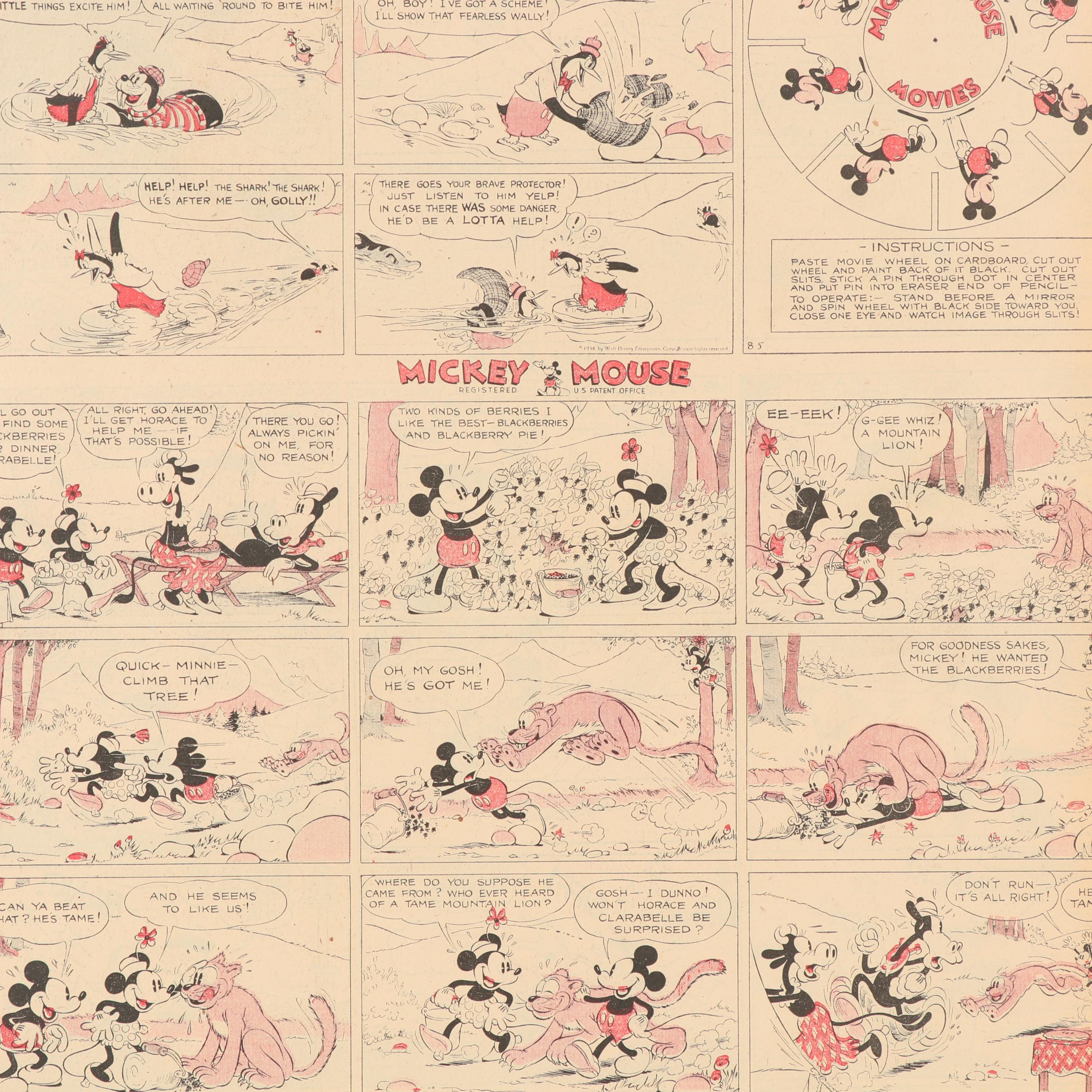 Walt Disney "Silly Symphony" Original Comic Strip with Mickey Mouse, 1934