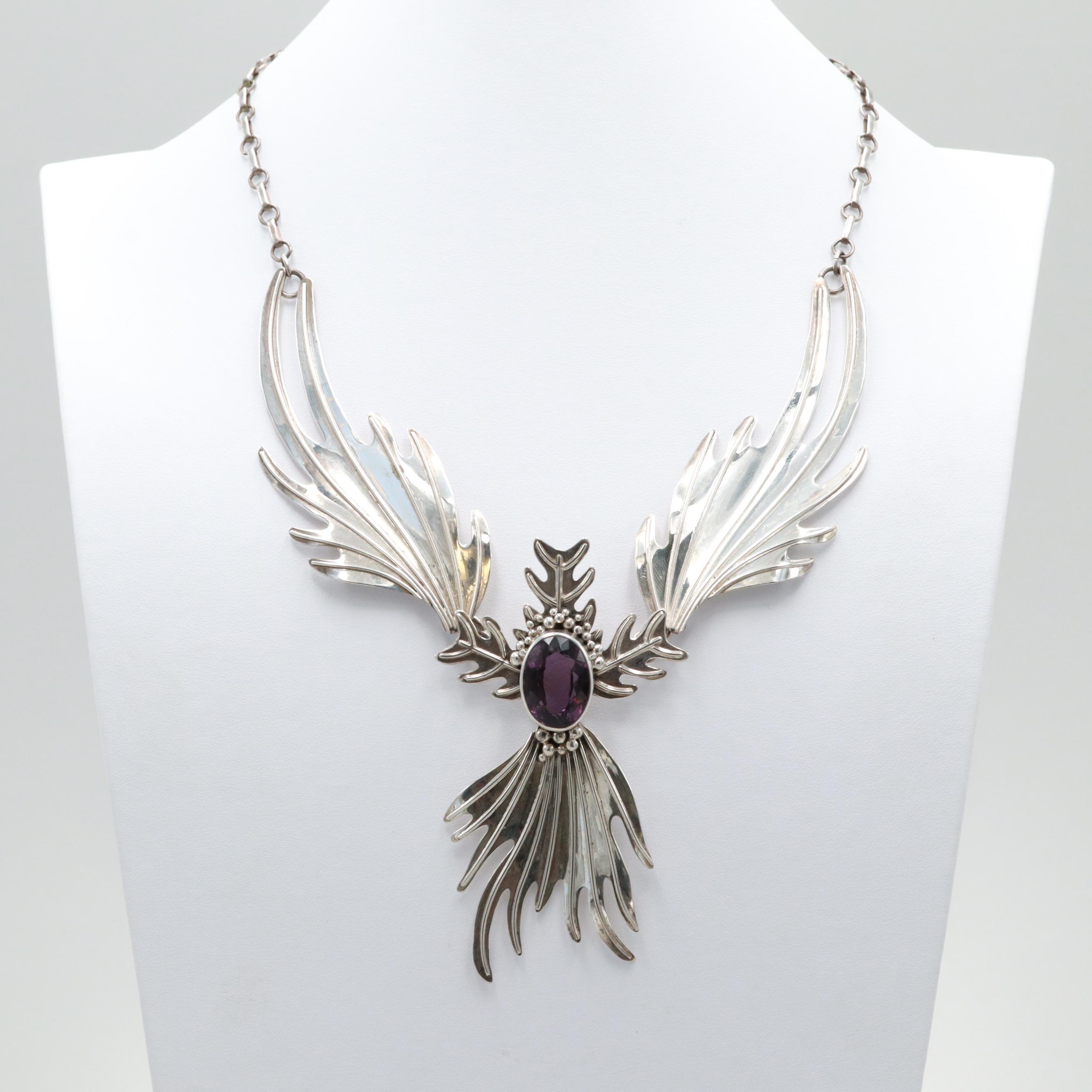 Modernist Carol Felley Sterling Silver Pendant Necklace