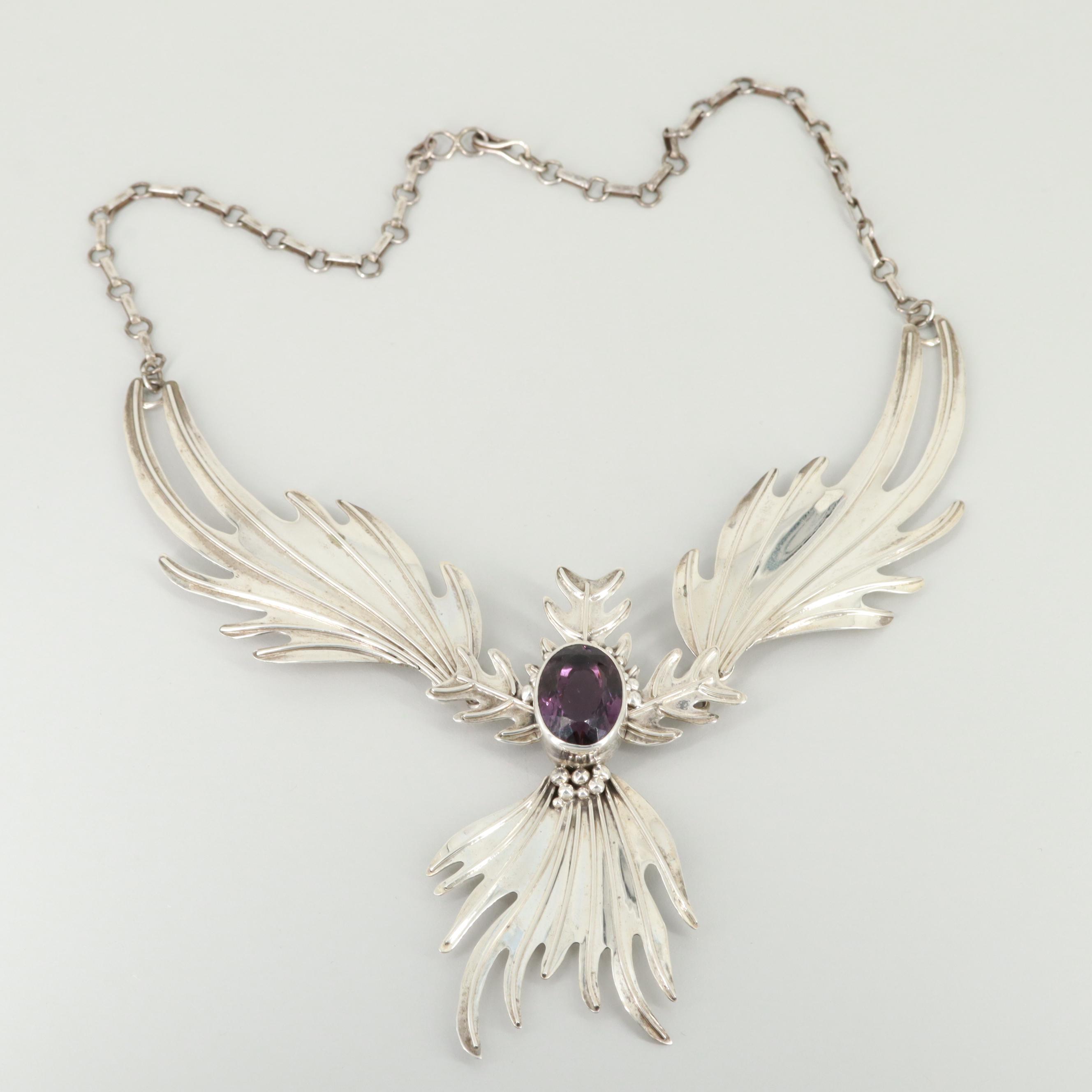 Modernist Carol Felley Sterling Silver Pendant Necklace