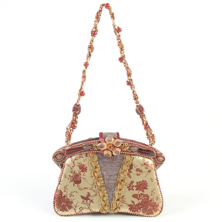 Mary Frances Embellished Handbag with Chinoiserie Motif Brocade