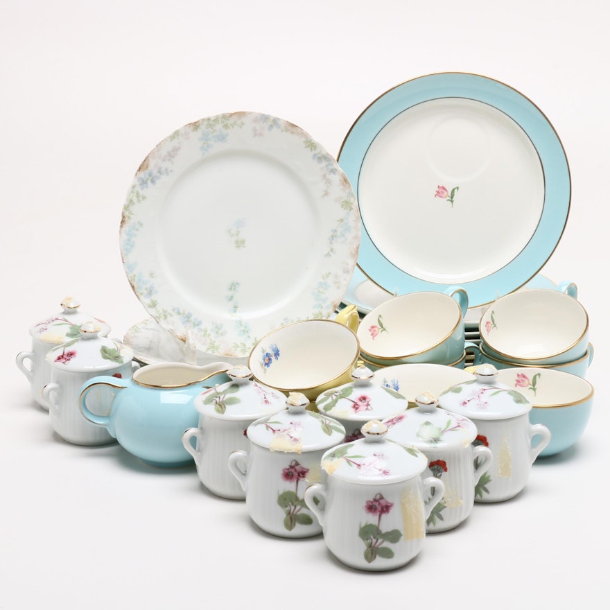 Haviland, Hall and Lourioux Porcelain Serveware, Mid to Late 20th Century