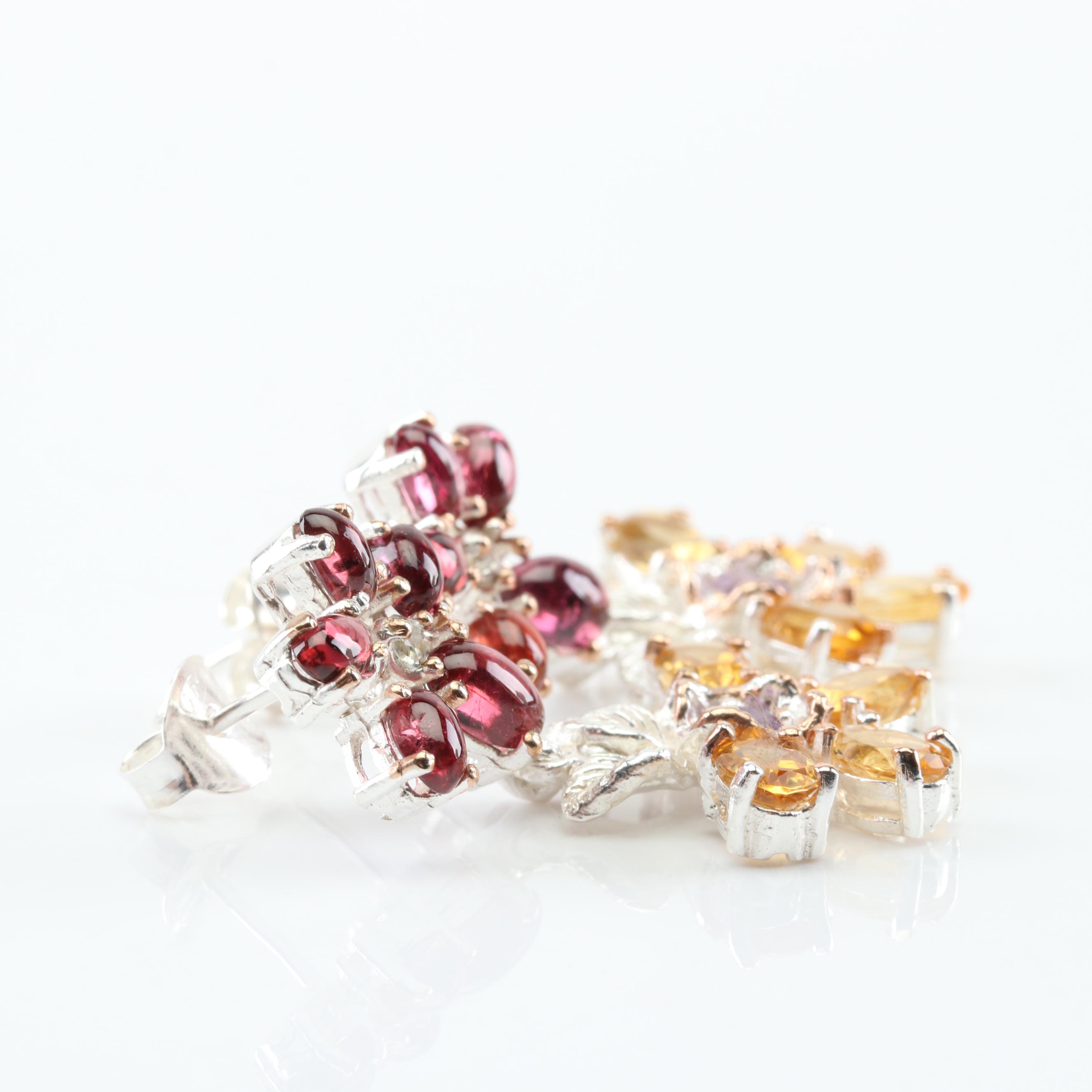 Sterling Silver Multi-Gemstone Dangle Earrings
