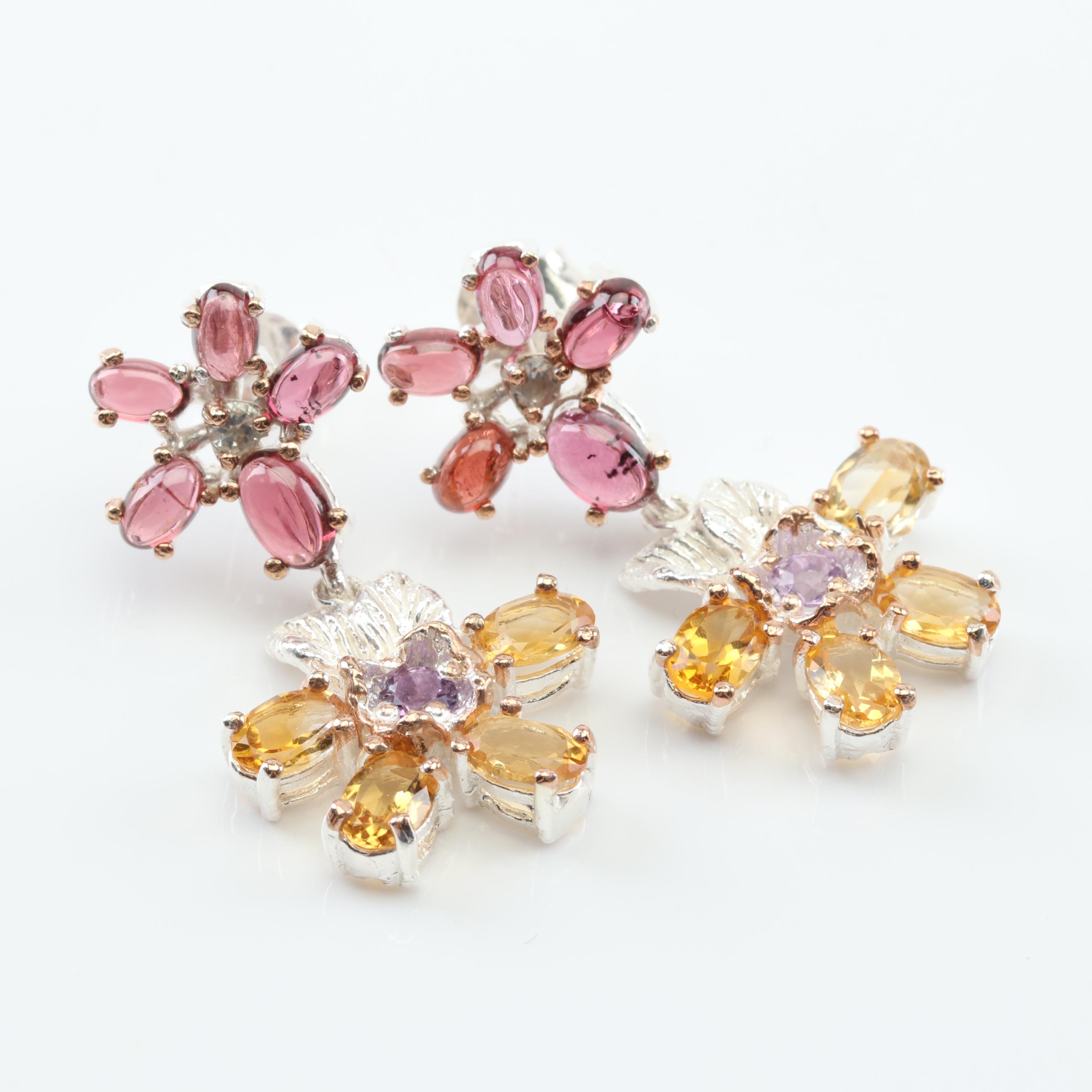 Sterling Silver Multi-Gemstone Dangle Earrings