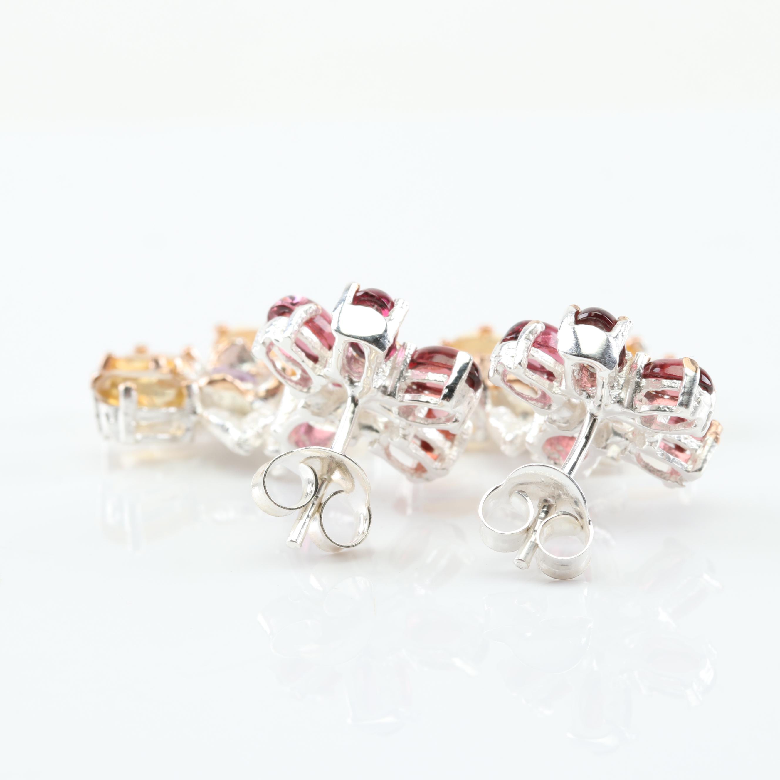 Sterling Silver Multi-Gemstone Dangle Earrings