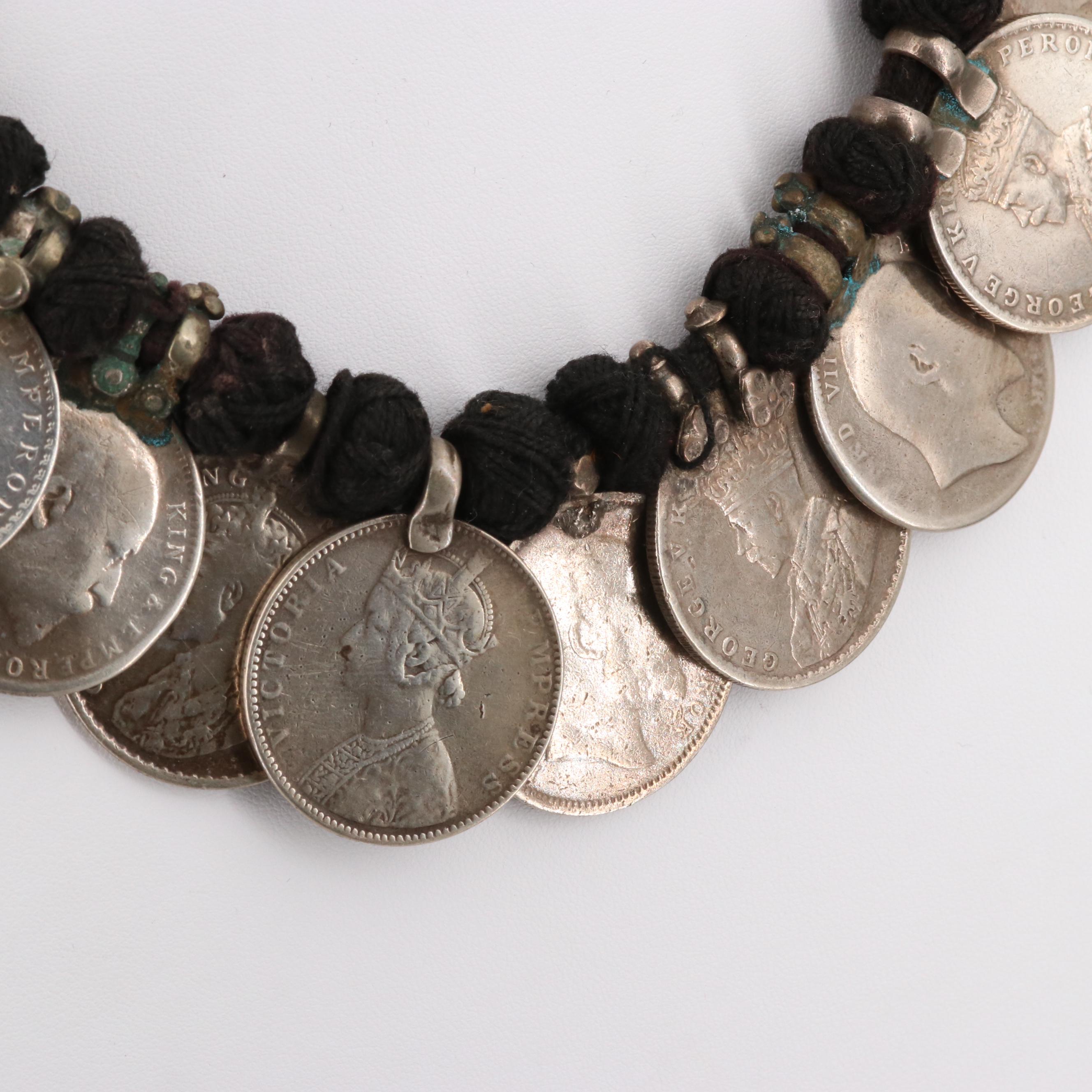 Indian Rupee Silver Coin Necklace Including Edward VII, George V and Victoria
