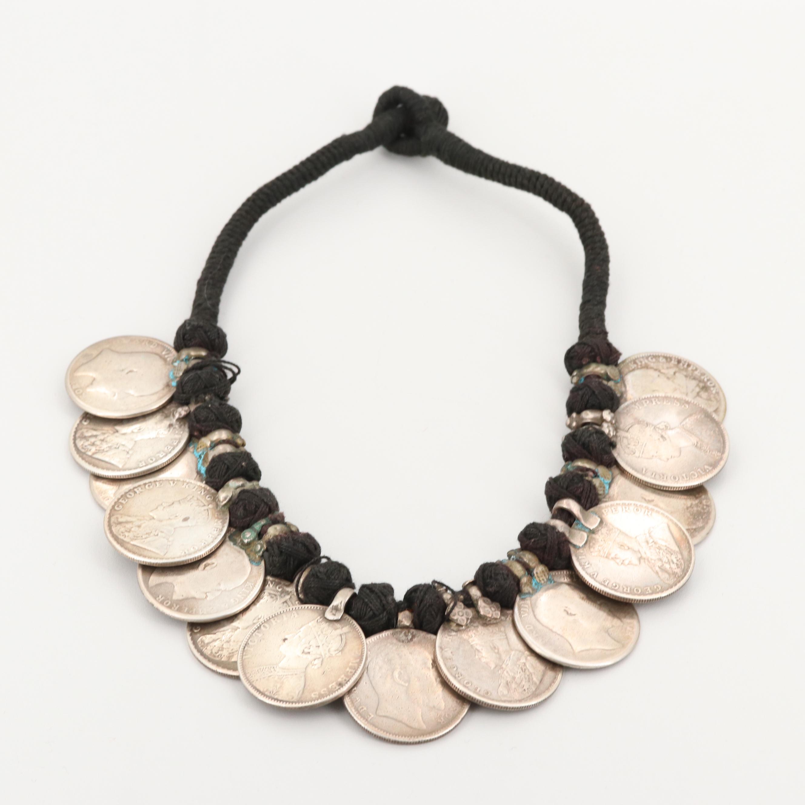 Indian Rupee Silver Coin Necklace Including Edward VII, George V and Victoria